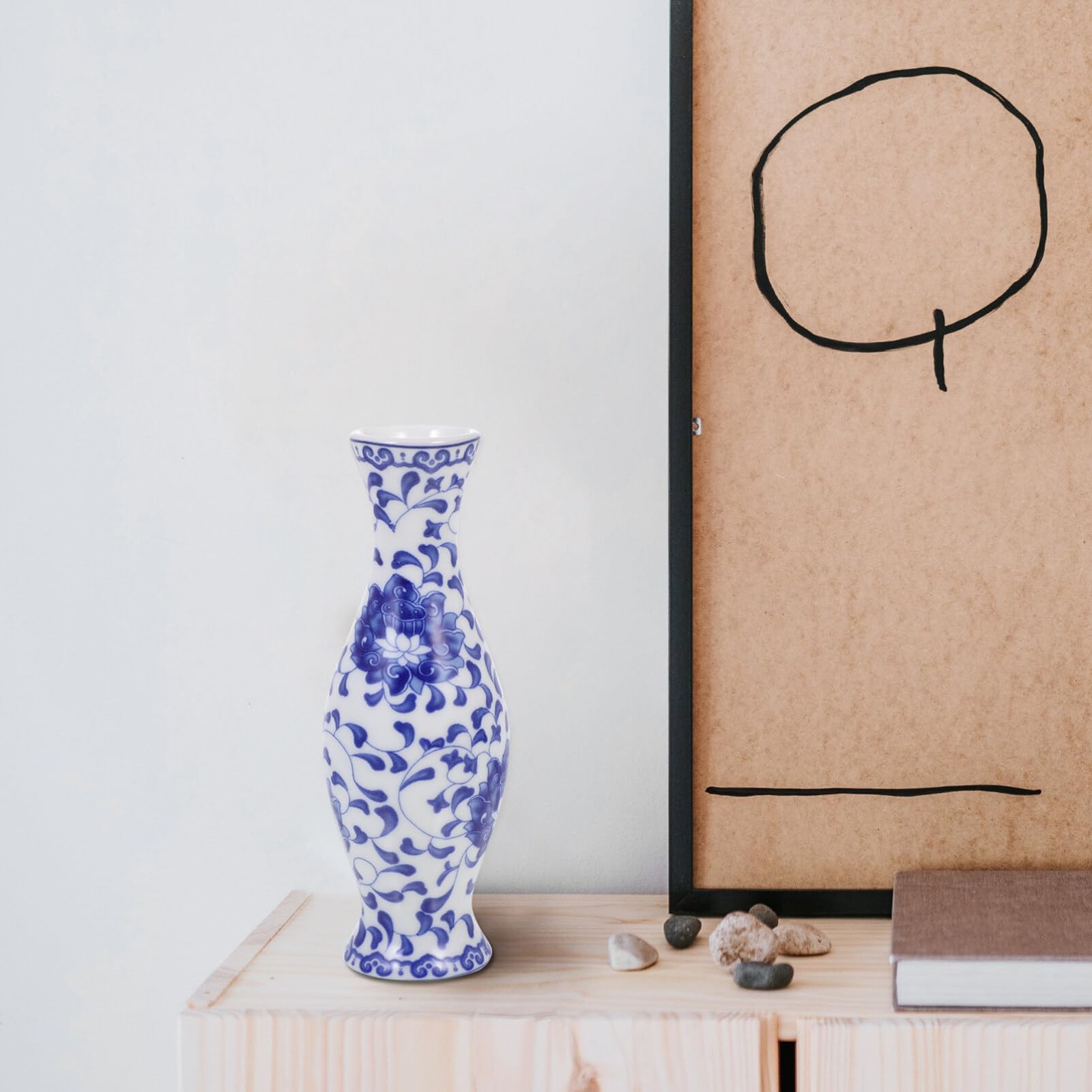 HOMSFOU Blue and White Porcelain Vase Hand-Painted Chinoiserie 13.5X5CM,