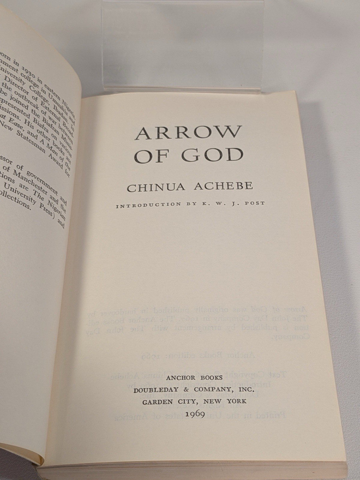Arrow of God by Chinua Achebe Doubleday Anchor Books 1969 Paperback RARE Vintage