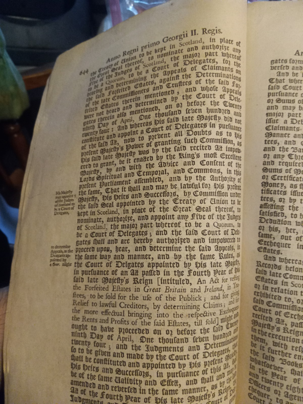 1728 KING GEORGE II PARLIAMENT ACT ON SCOTTISH ESTATE FORFEITURE 4 PAGE DOCUMENT