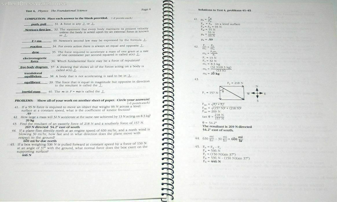 A Beka Book Physics Foundational Science Teacher Test Answer Key Guide Grade 12