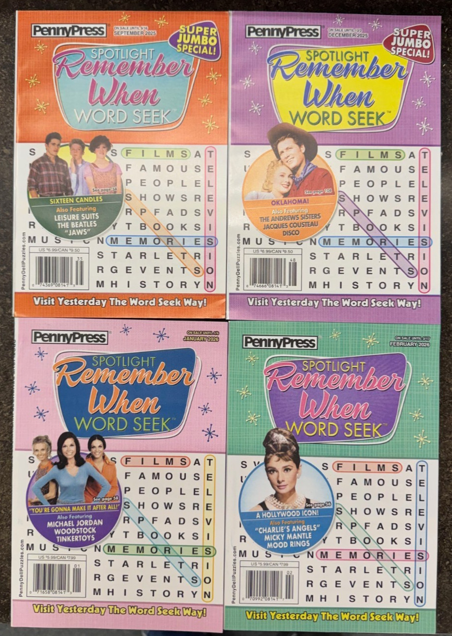 NEW Penny Press Word Search Puzzle Books Lot of 4 Spotlight Remember When Jumbo