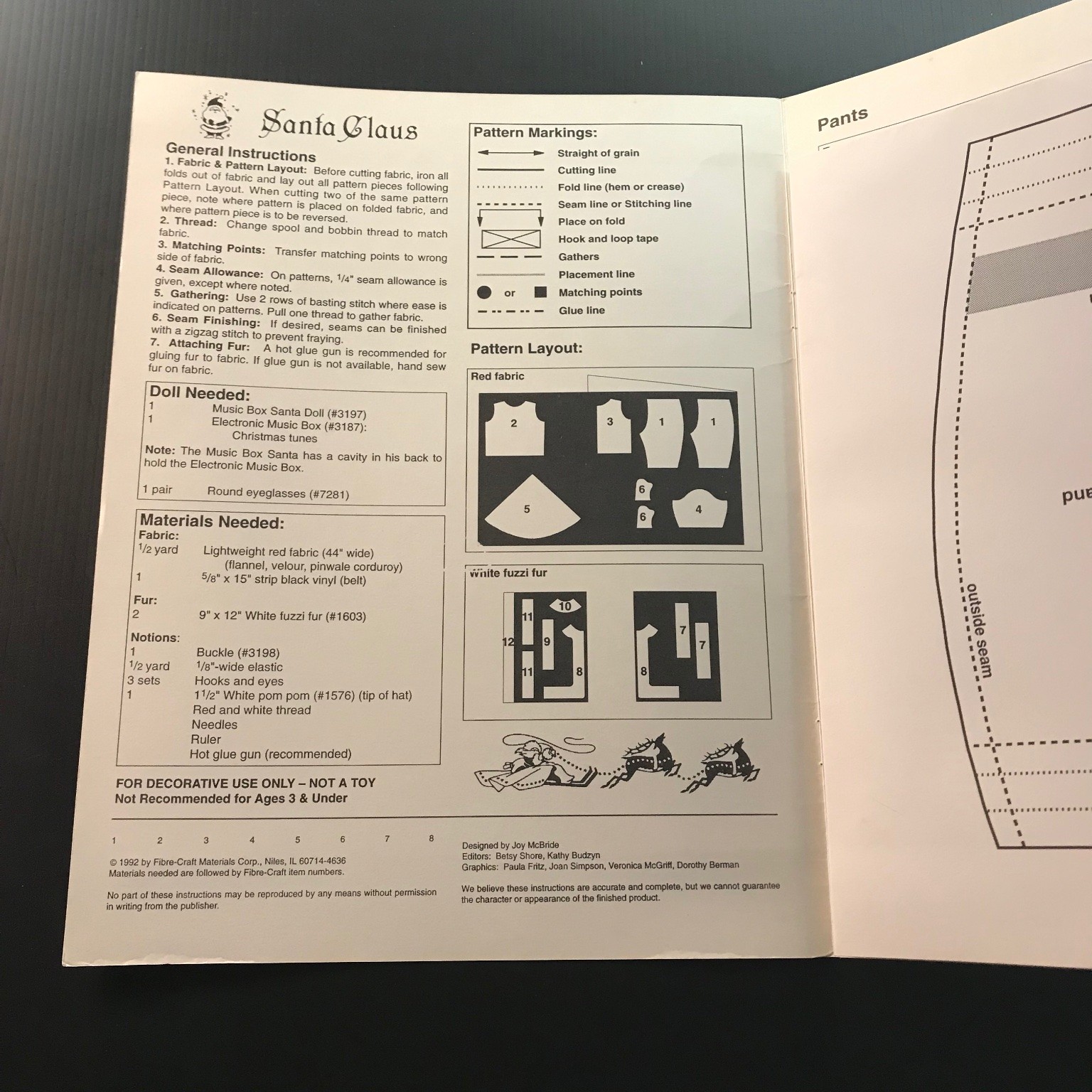 Santa Claus Fibre-Craft FCM302 1992 Pattern Book Doll Outfit Sewing
