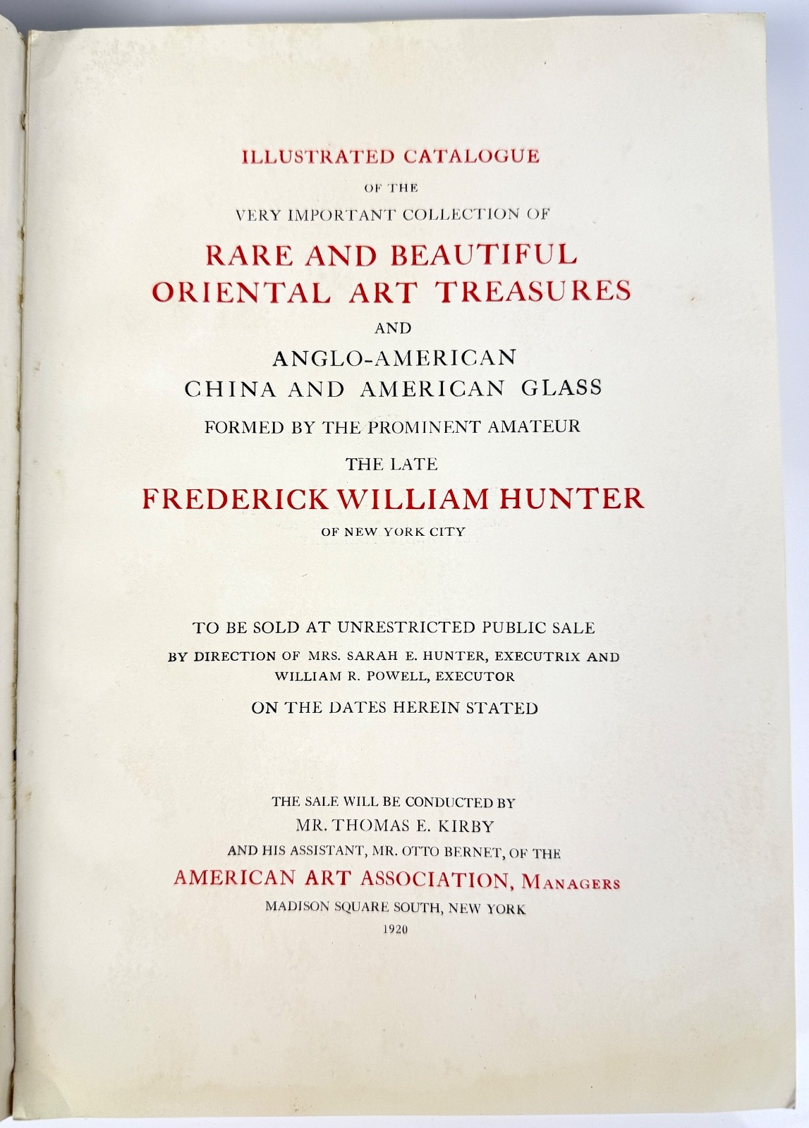 1920 American Art Auction Catalogue Frederick W Hunter Oriental Asian Treasures