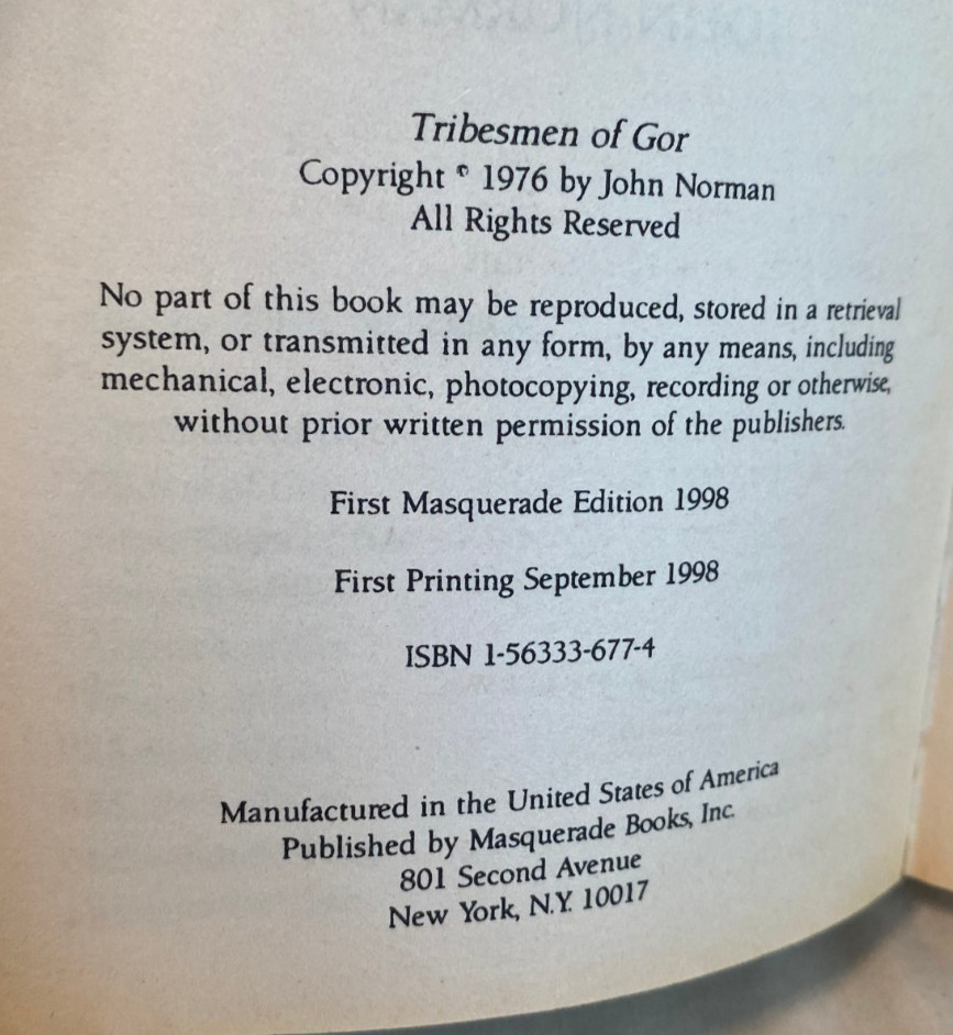 Tribesmen of Gor John Norman (1998 Masquerade PB)