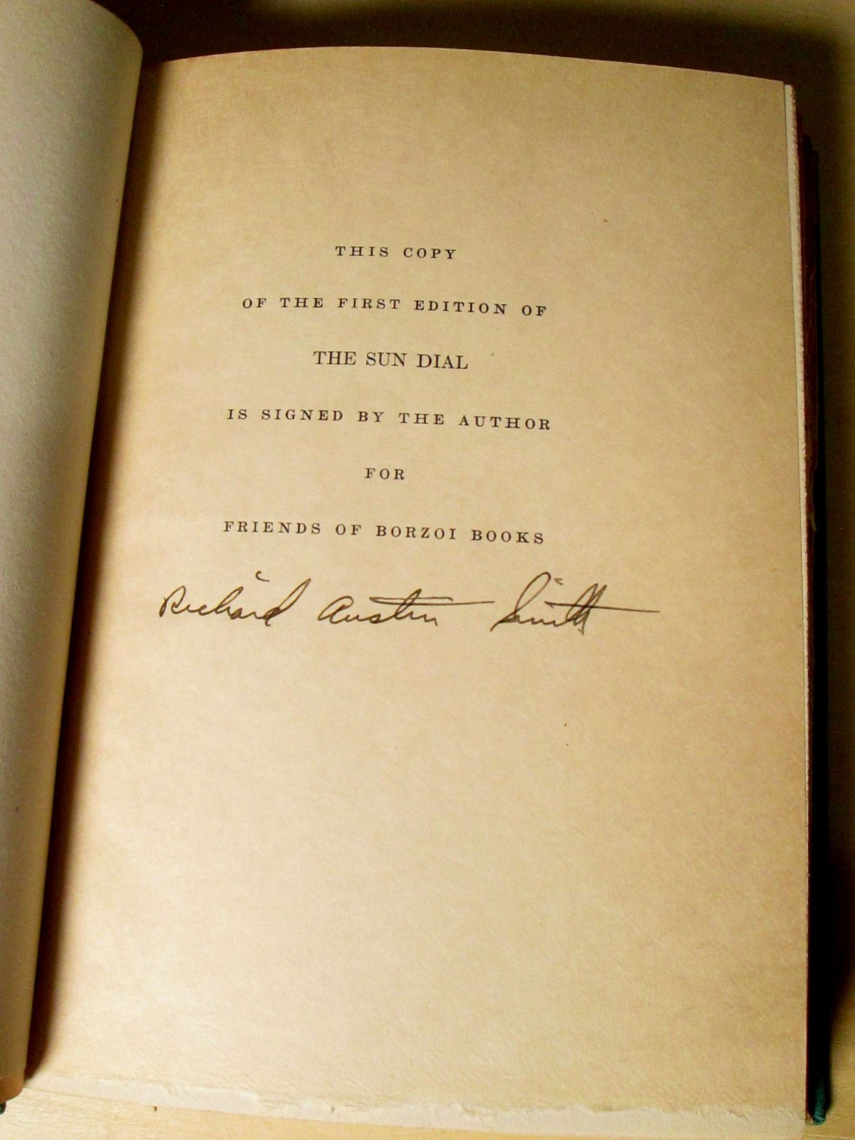 THE SUN DIAL Richard Austin Smith SIGNED 1st Edition 1942 Knopf/Borzoi Hardcover
