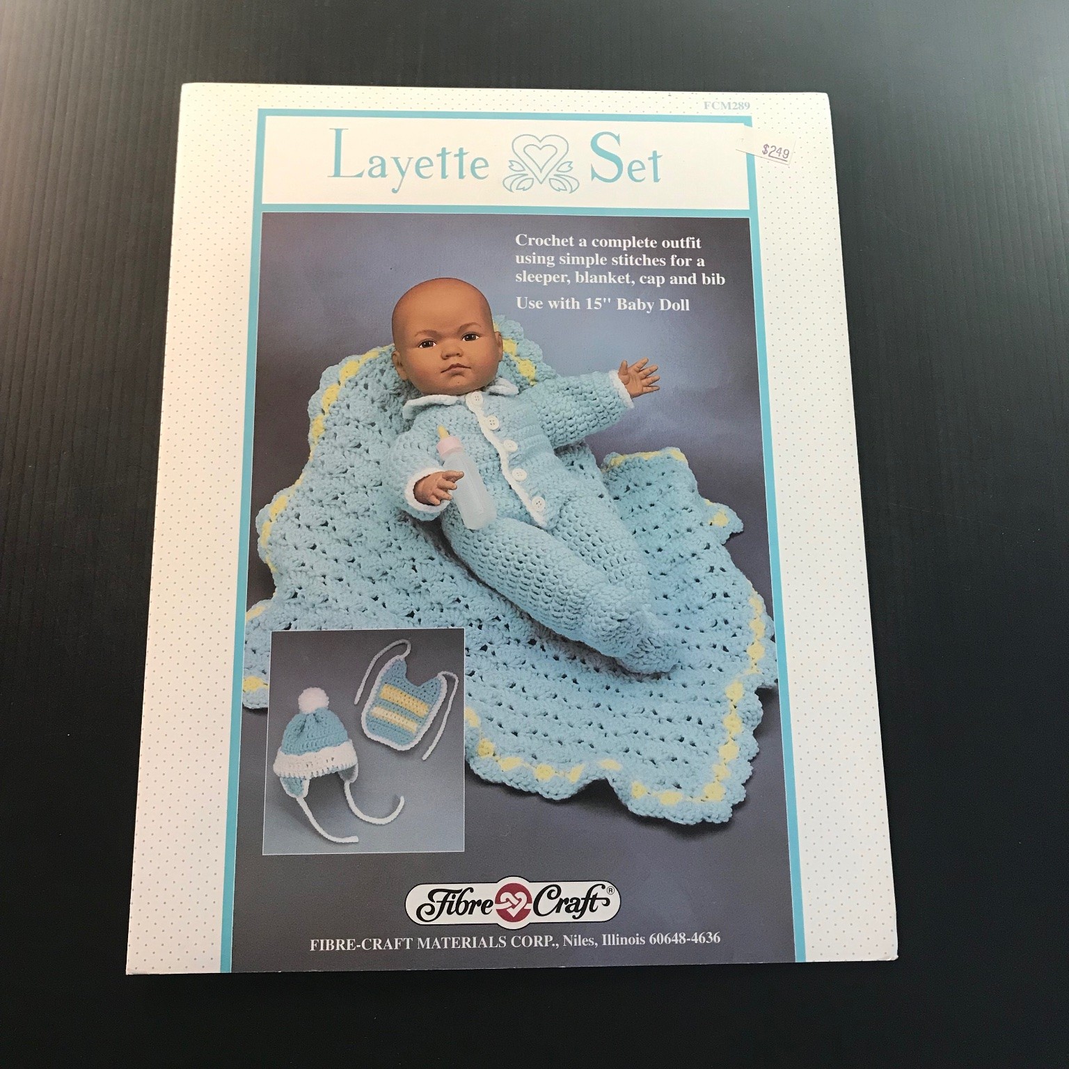 Layette Set Fibre-Craft Crochet Pattern Booklet Baby Doll Outfit FCM289 1980