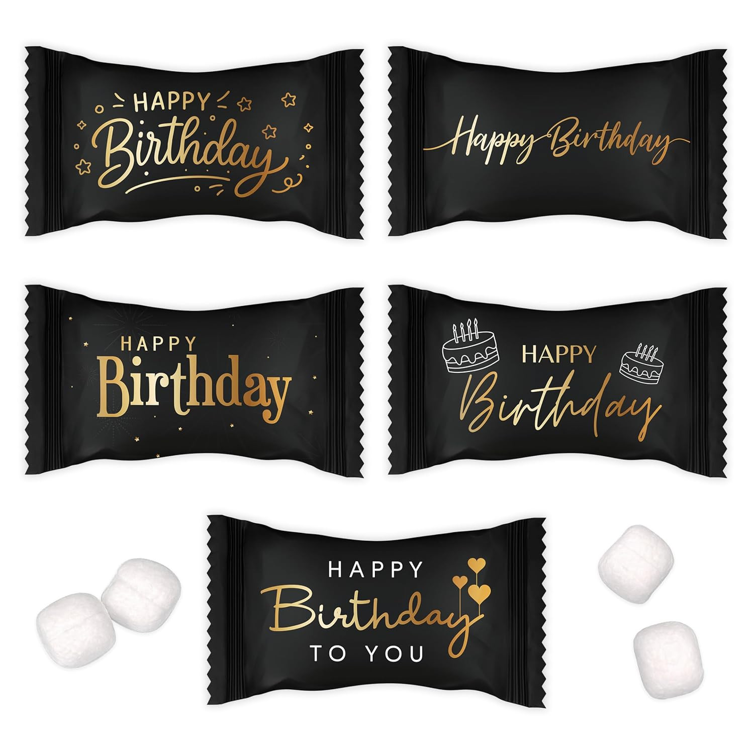 Happy Birthday Buttermints Candy 100 Count 13 Oz. Black and Gold Individually Wr