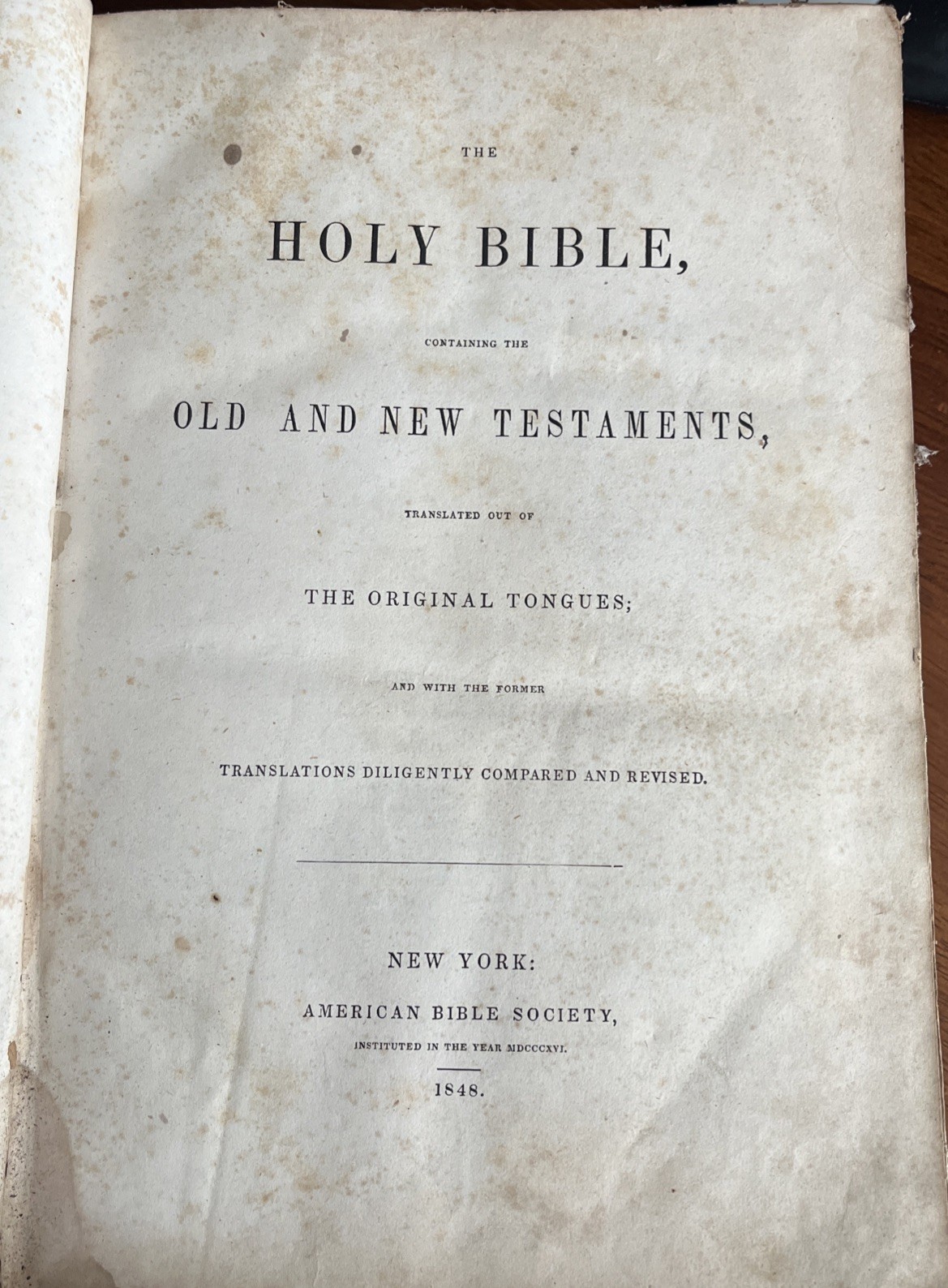 Antique 1848 American Bible Society Holy Bible Book Hardbound