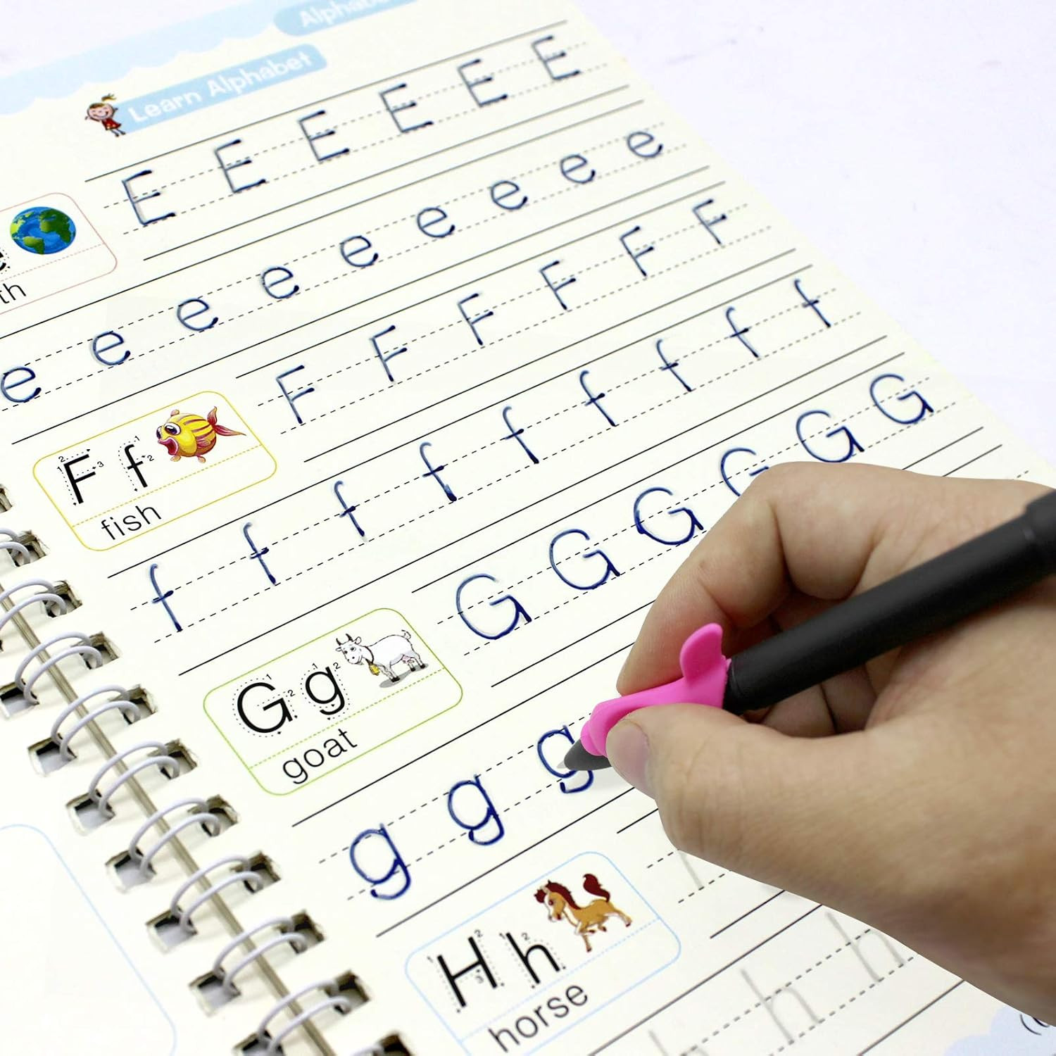 4PCS Grooved Handwriting Practice for Kids Age 3-5 Preschool Children, Reusable
