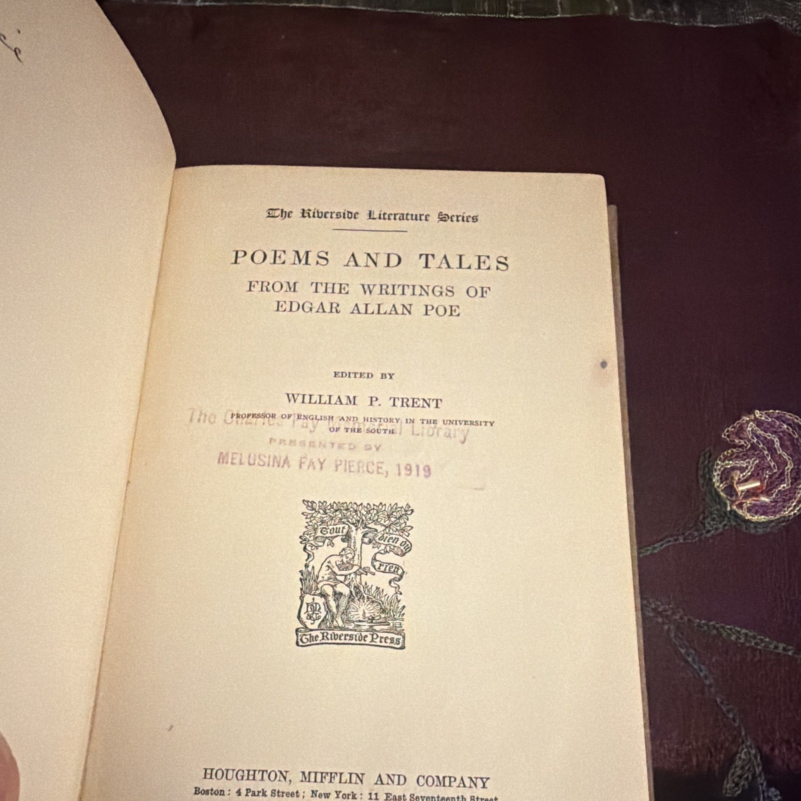 Edgar Allan Poe Riverside Literature Series Poems & Tales 1898 Hardcover signed