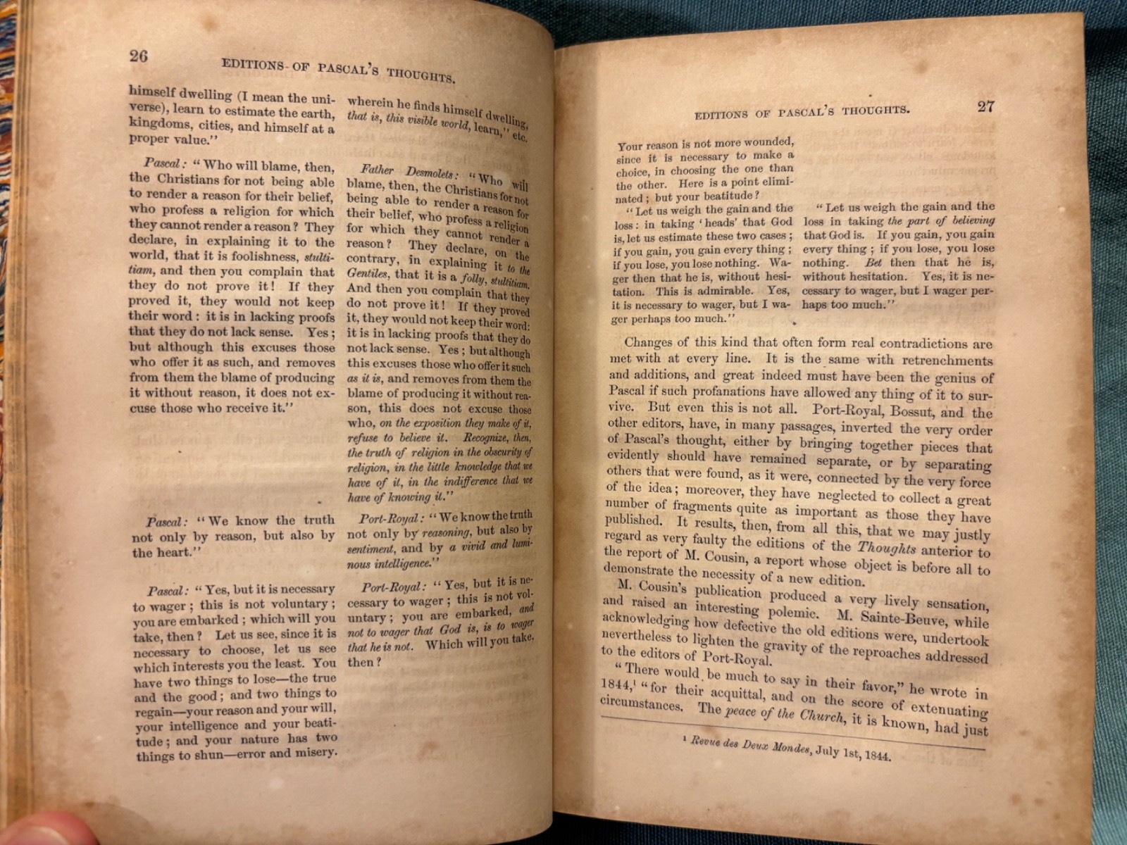 Pascal’s Works. Thoughts, Letters, & Opuscules. 1859. Fine binding. Beautiful!