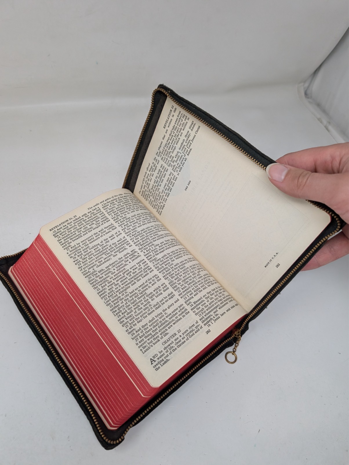 Vintage American Bible Society Holy Bible Leather Zip Zipper Maps 1961 50s 60s