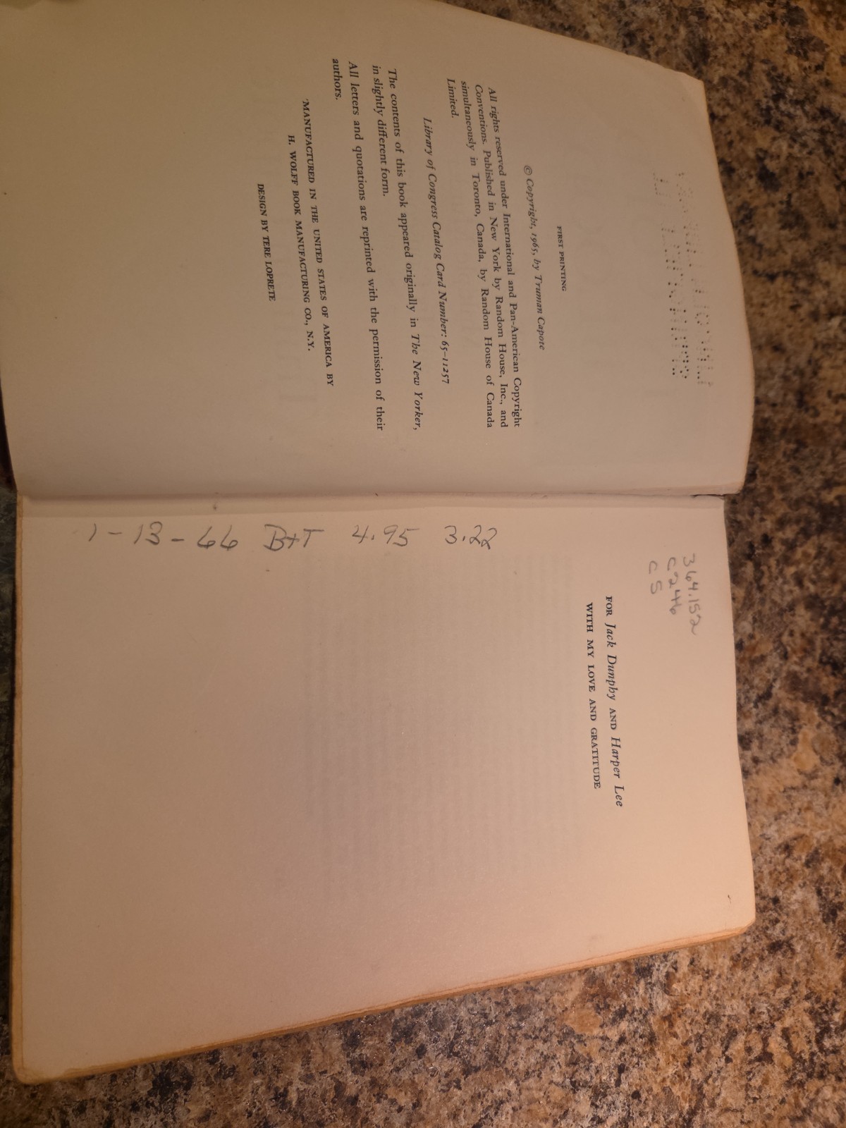 In Cold Blood by Truman Capote 1965 1st Edition/1st Printing Random House HCDJ