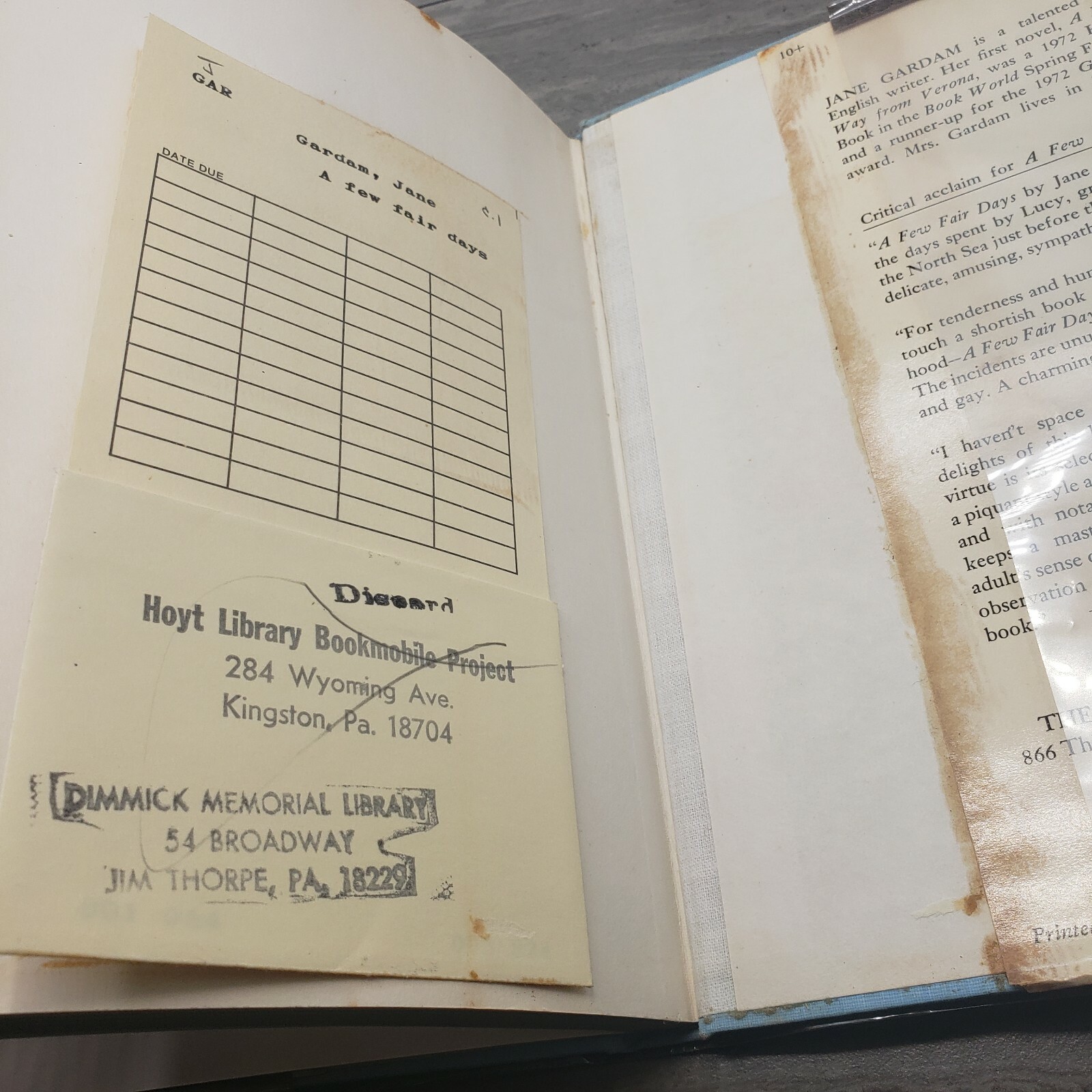 A Few Fair Days by Jane Gardam 1971 1st Ed Hardcover Dust Jacket Ex Library