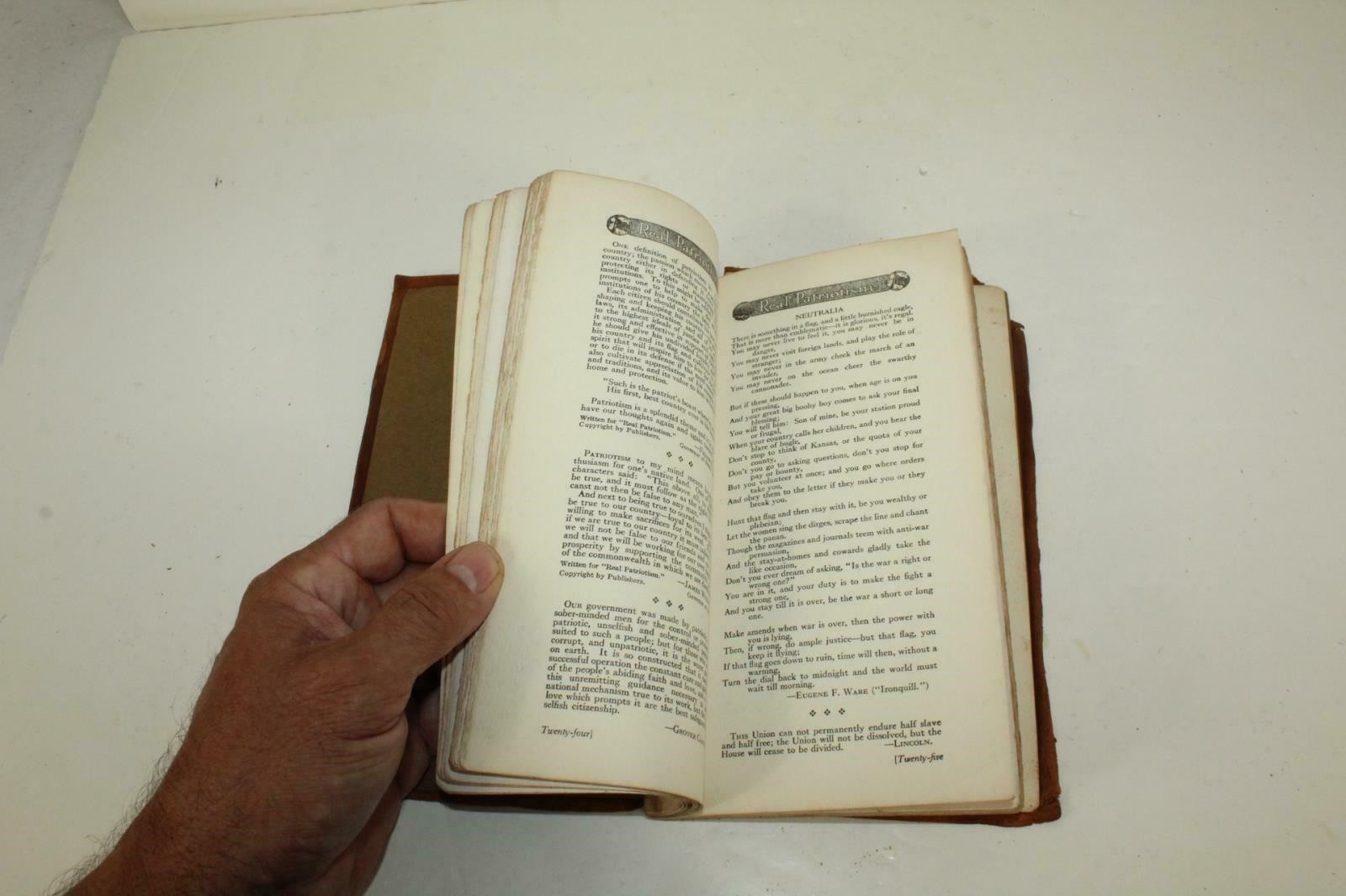 Leather Covered Book Real Patriotism by Samuel Francis Woolard CW 1916