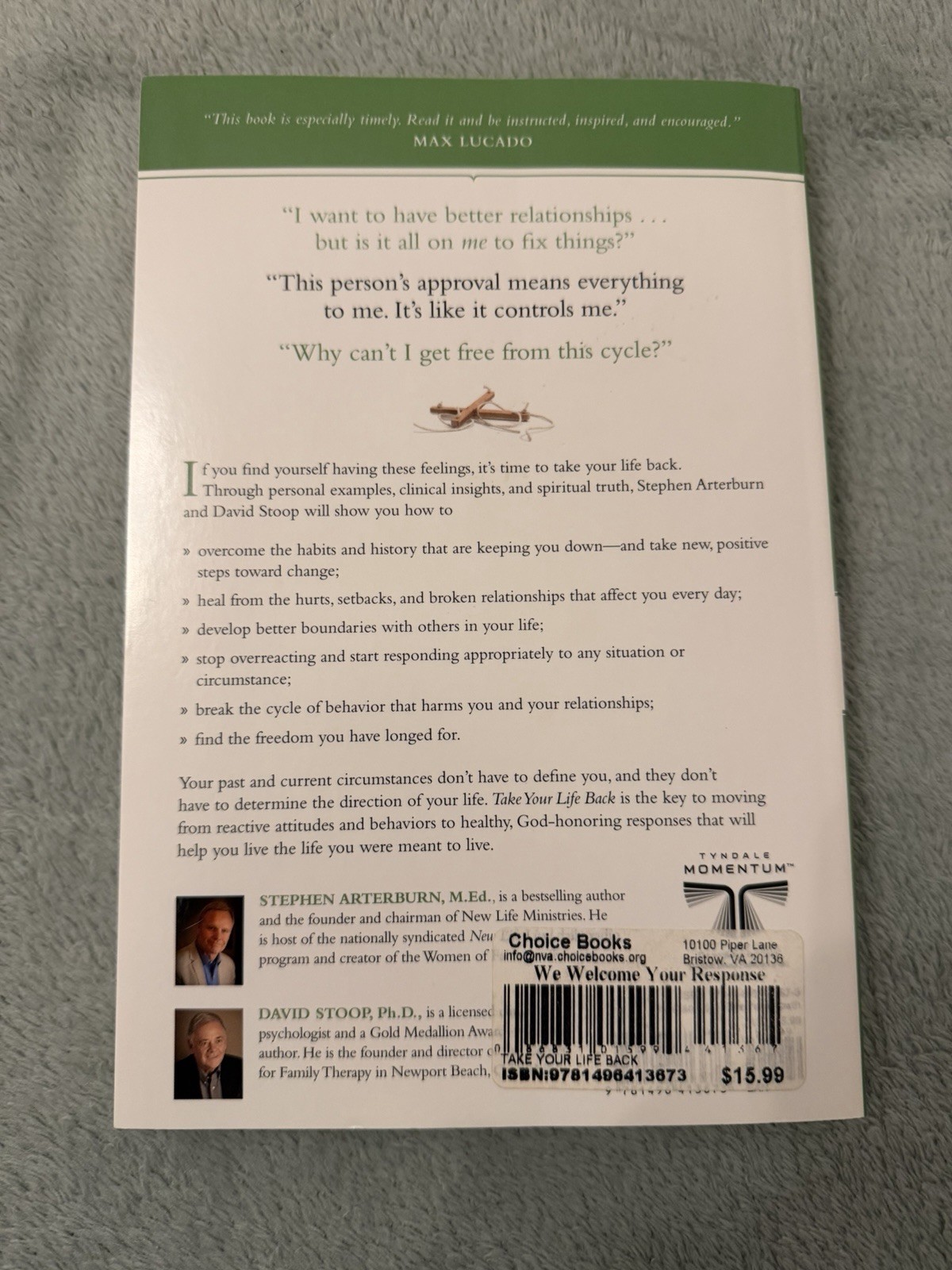 Tyndale Momentum Take Your Life Back Arterburn Stoop Paperback Self-Help