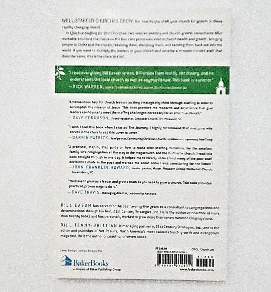 Effective Staffing for Vital Churches by Bill Easum & Bill Tenny Paperback Book