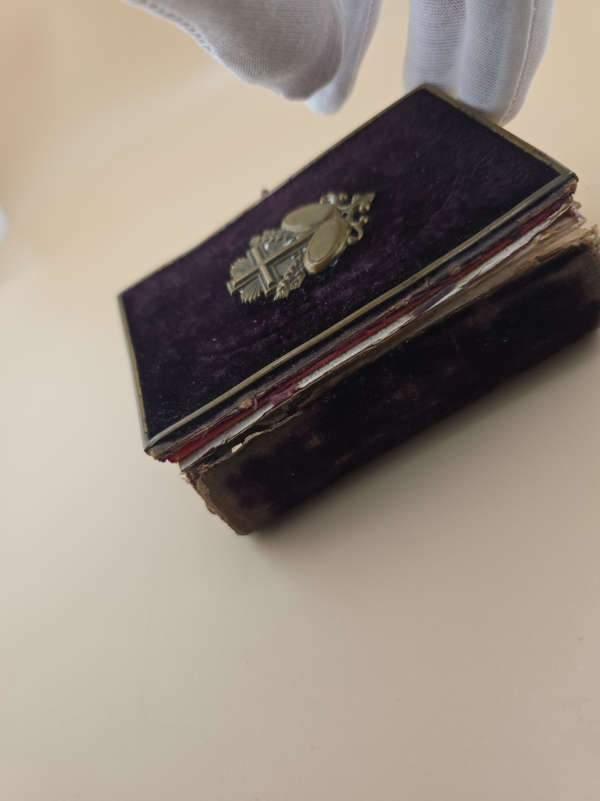 Antique 1860s Velvet German Prayer Book Brass