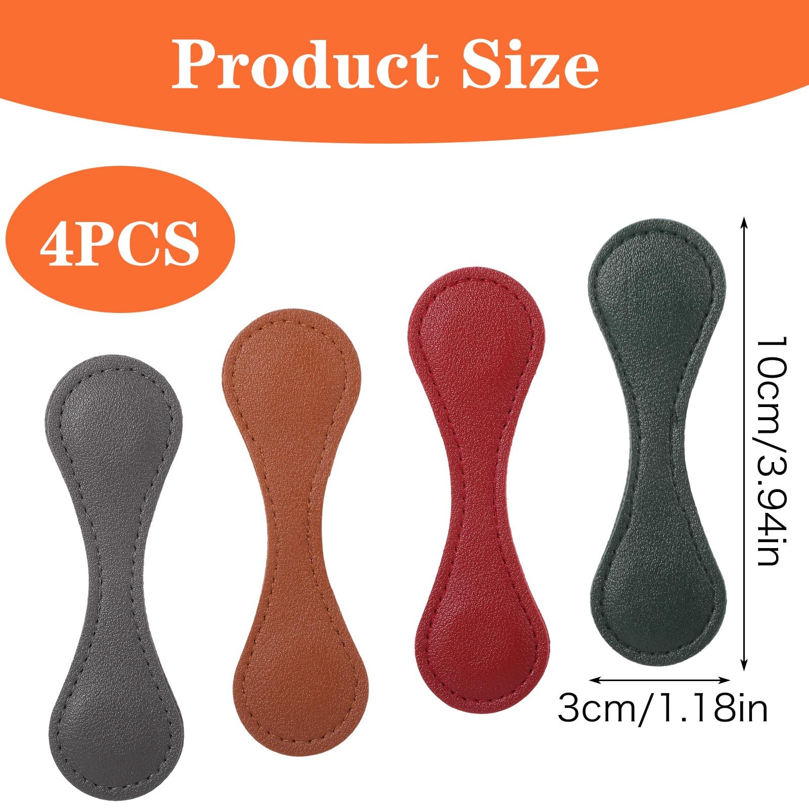 4 Pcs Magnetic Bookmarks Leather 3cm x 10cm (1.18in x 3.94in), 4 Colors