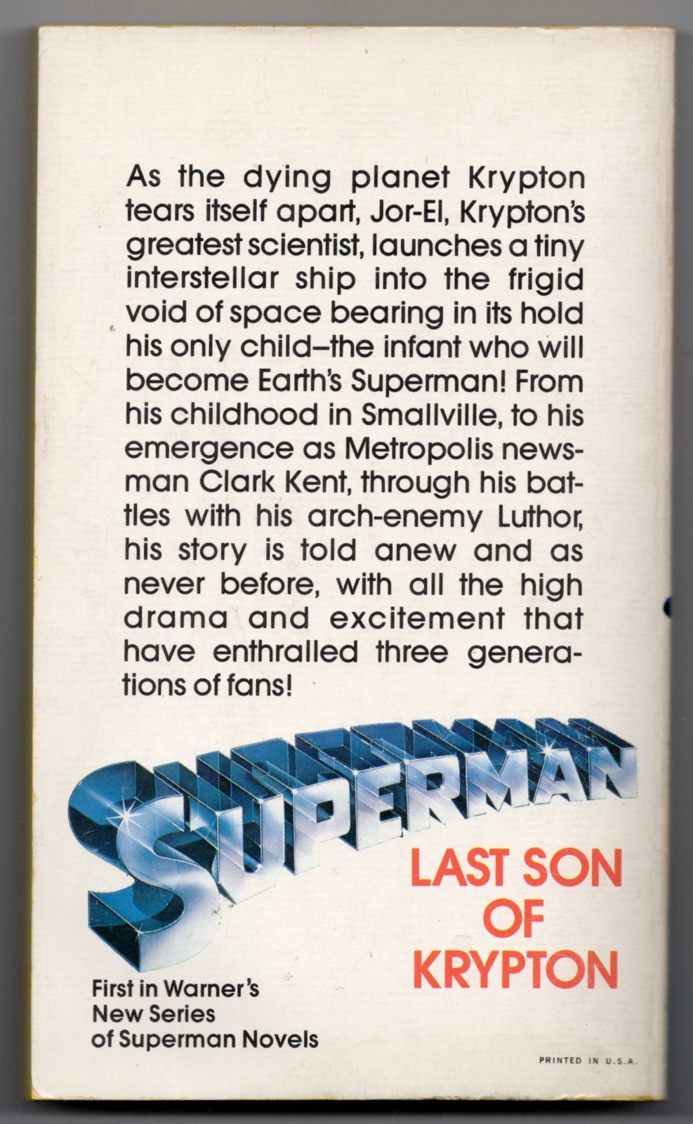 SUPERMAN LAST SON OF KRYPTON PAPERBACK (1978) CHRISTOPHER REEVE CLARK KENT