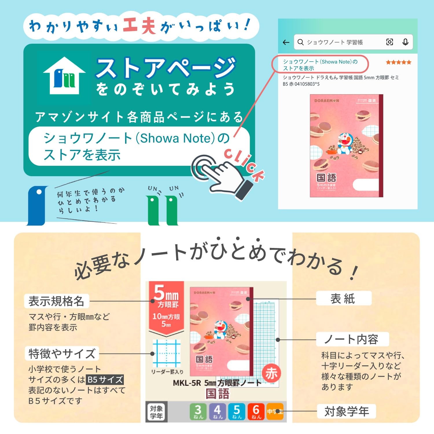 Showa Note Doraemon Math Notebook, 5mm Grid, Semi-B5, Blue