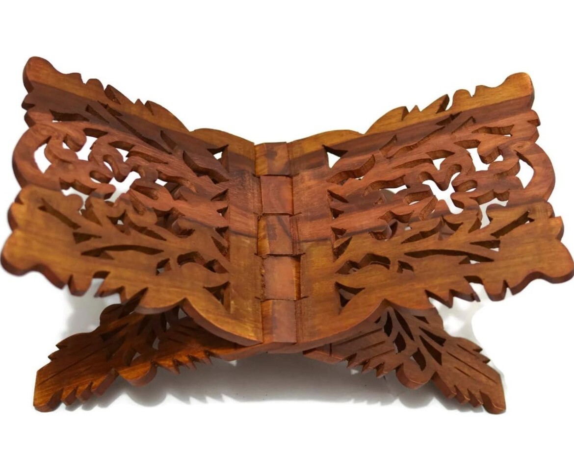 Holybook Holder Stand Unique Holidays Gift Rihal Rehal Rail Wooden Carved 15″x7″