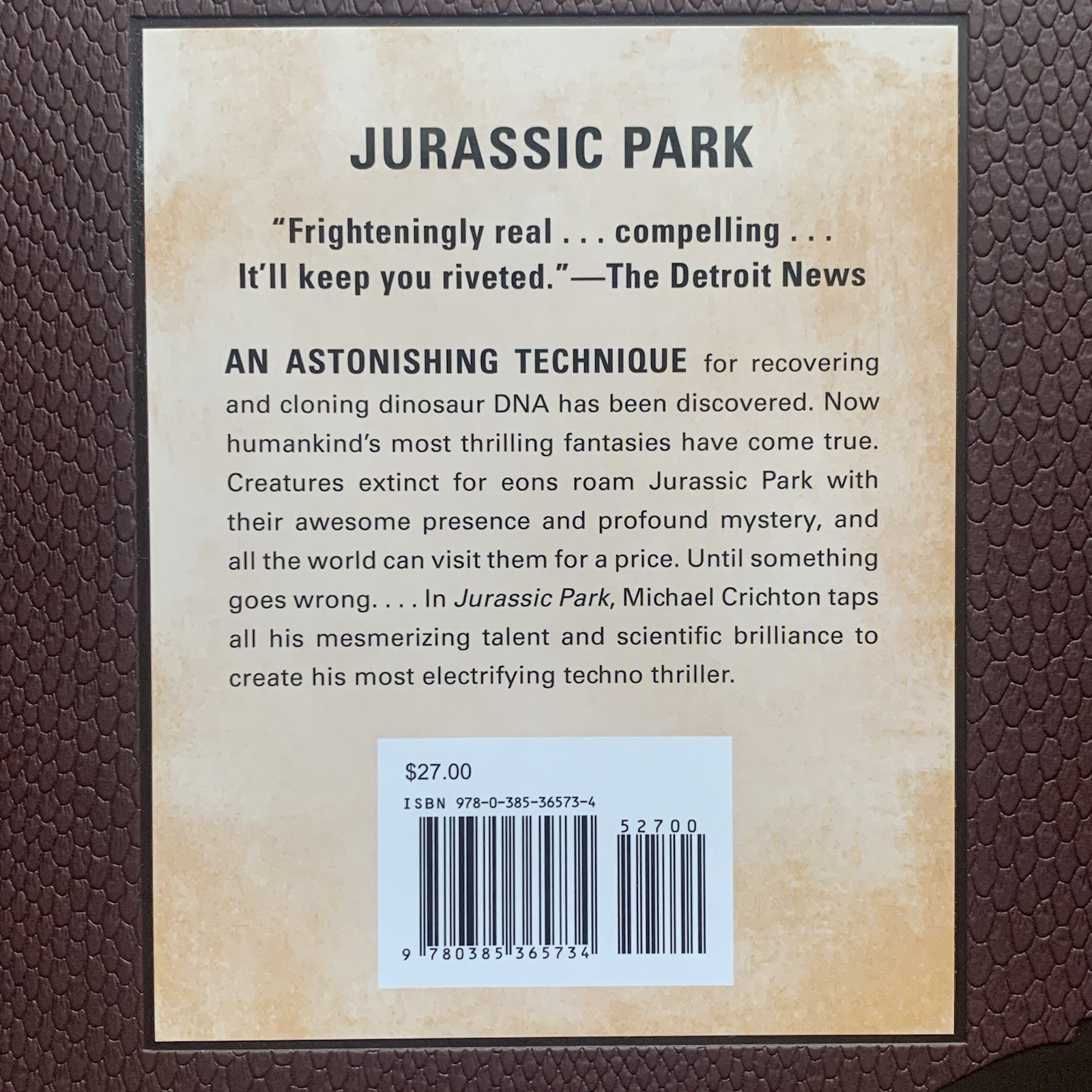 Jurassic Park By Michael Crichton Deluxe Faux Leather Dinosaur Skin Edition New