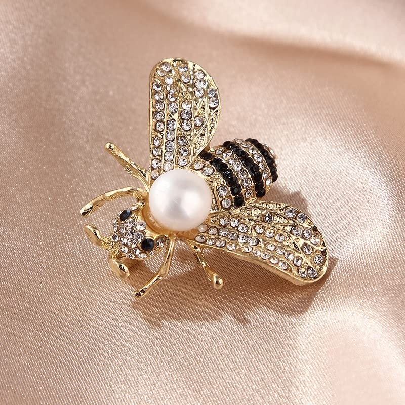 Rhinestone Pearl Bee Brooch Honey 3 x 4 cm / 1.2 x 1.6 inches, A(1PC)