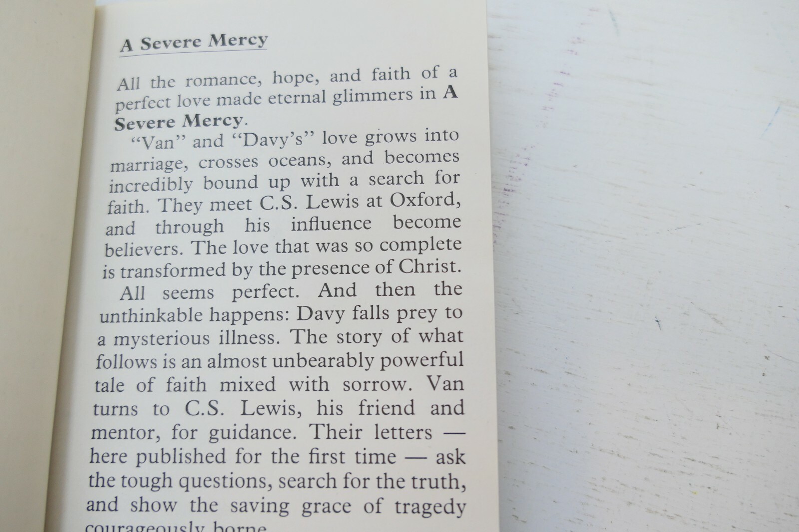 A Severe Mercy by Sheldon Vanauken Includes 18 Unpublished Letters C.S. Lewis