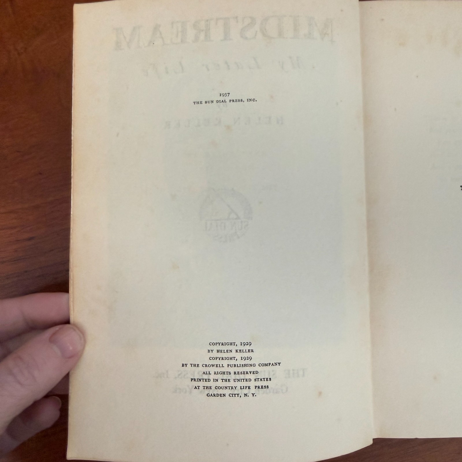 Midstream: My Later Life by Helen Keller – 1937 Sun Dial Press Edition – Vintage