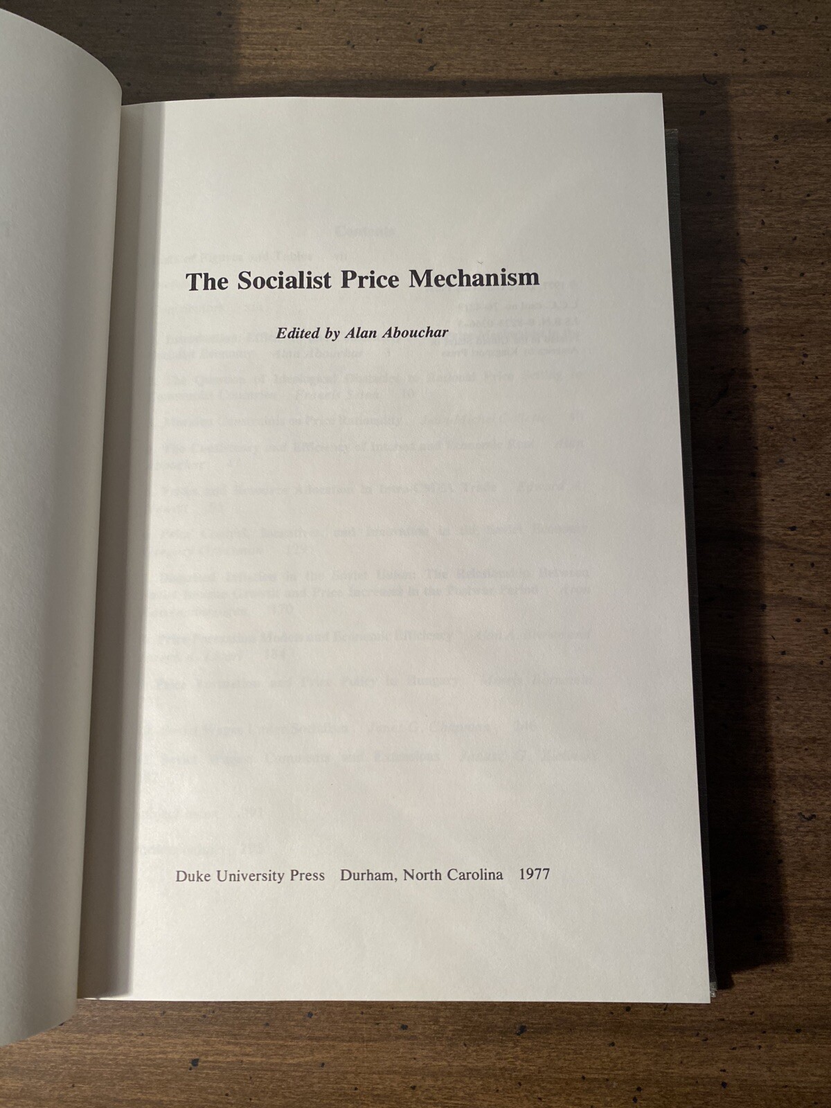 The Socialist Price Mechanism Hardcover Alan Abouchar 1977 Duke Univ Press