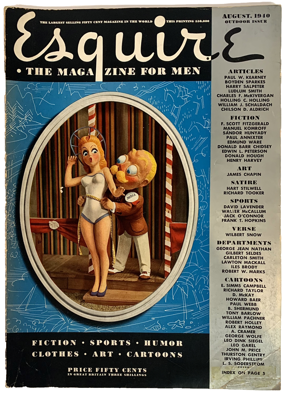 Esquire The Magazine For Men August 1940 Fiction Art Sports Cartoons – 166 Pages