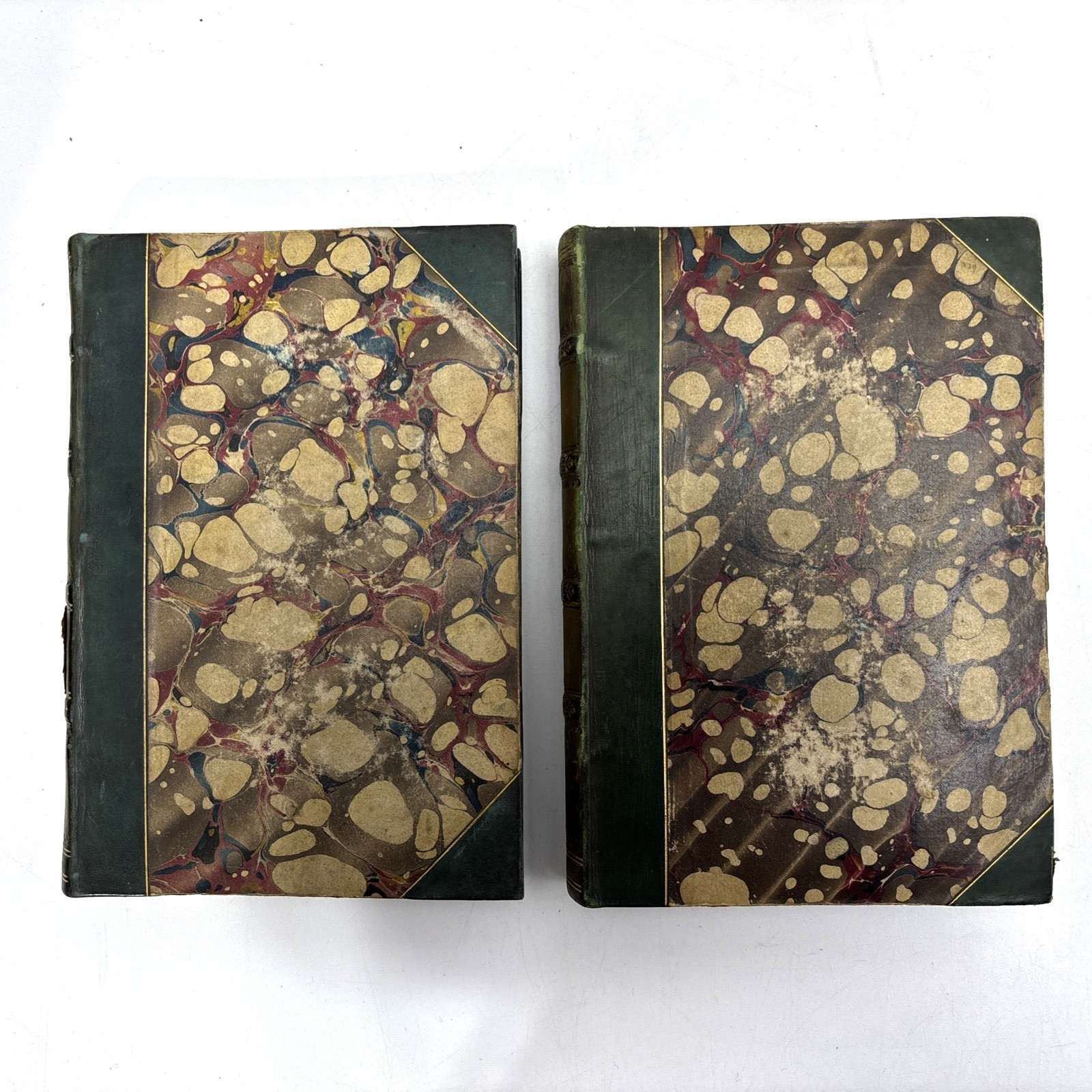 Distressed Old Books with Leather Spines for Decoration. 25.5cm shelf space.