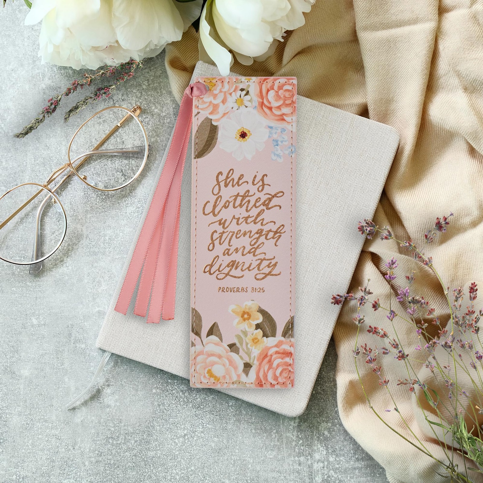 Mothers Day Gift Vegan Leather Pink Floral Journal Strength and Dignity Book