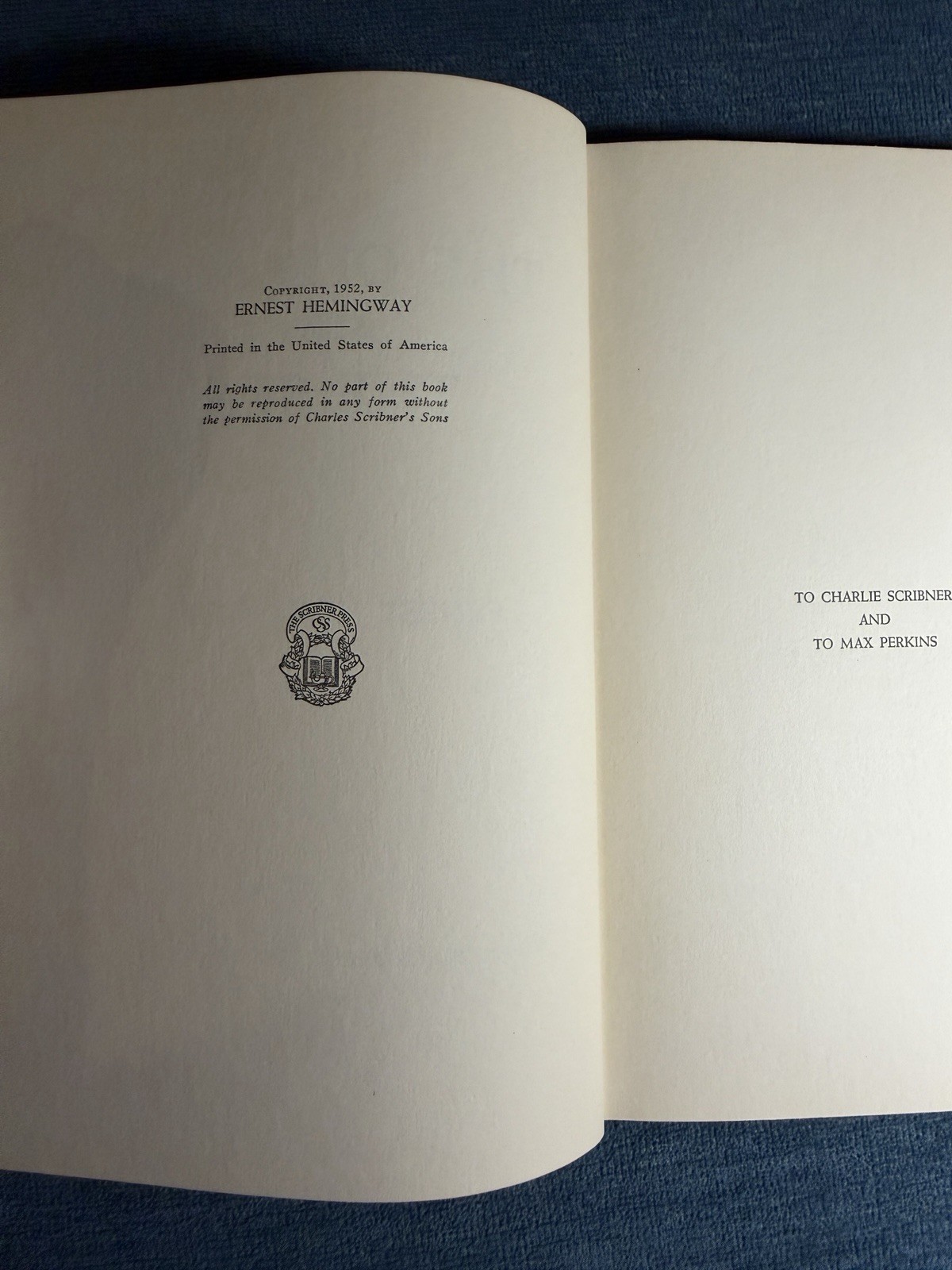 Hemingway Old Man and the Sea 1952 Scribner’s DJ Early Printing HC VG