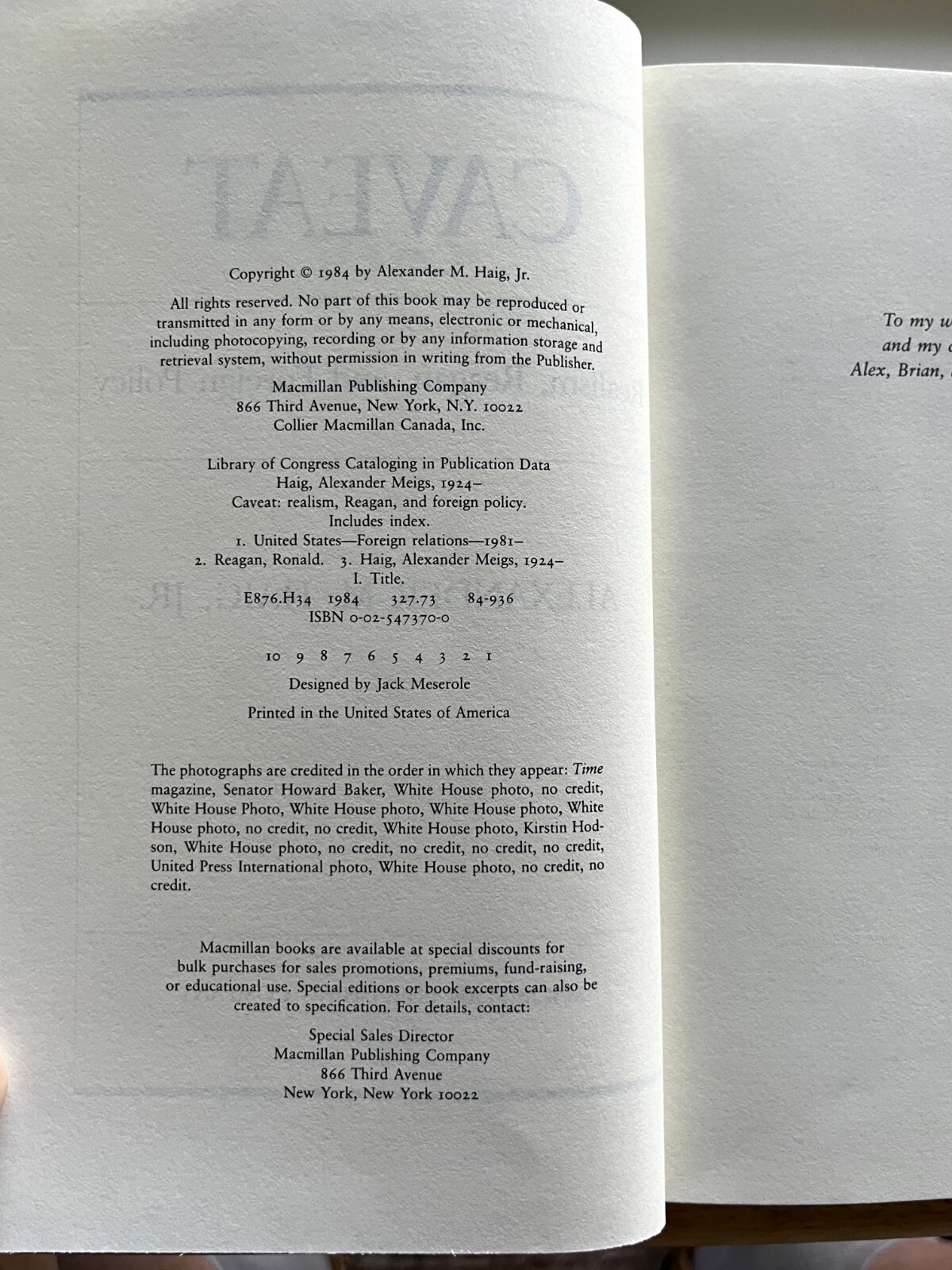 Caveat. Alexander M. Haig, Jr. 1984. Collectible