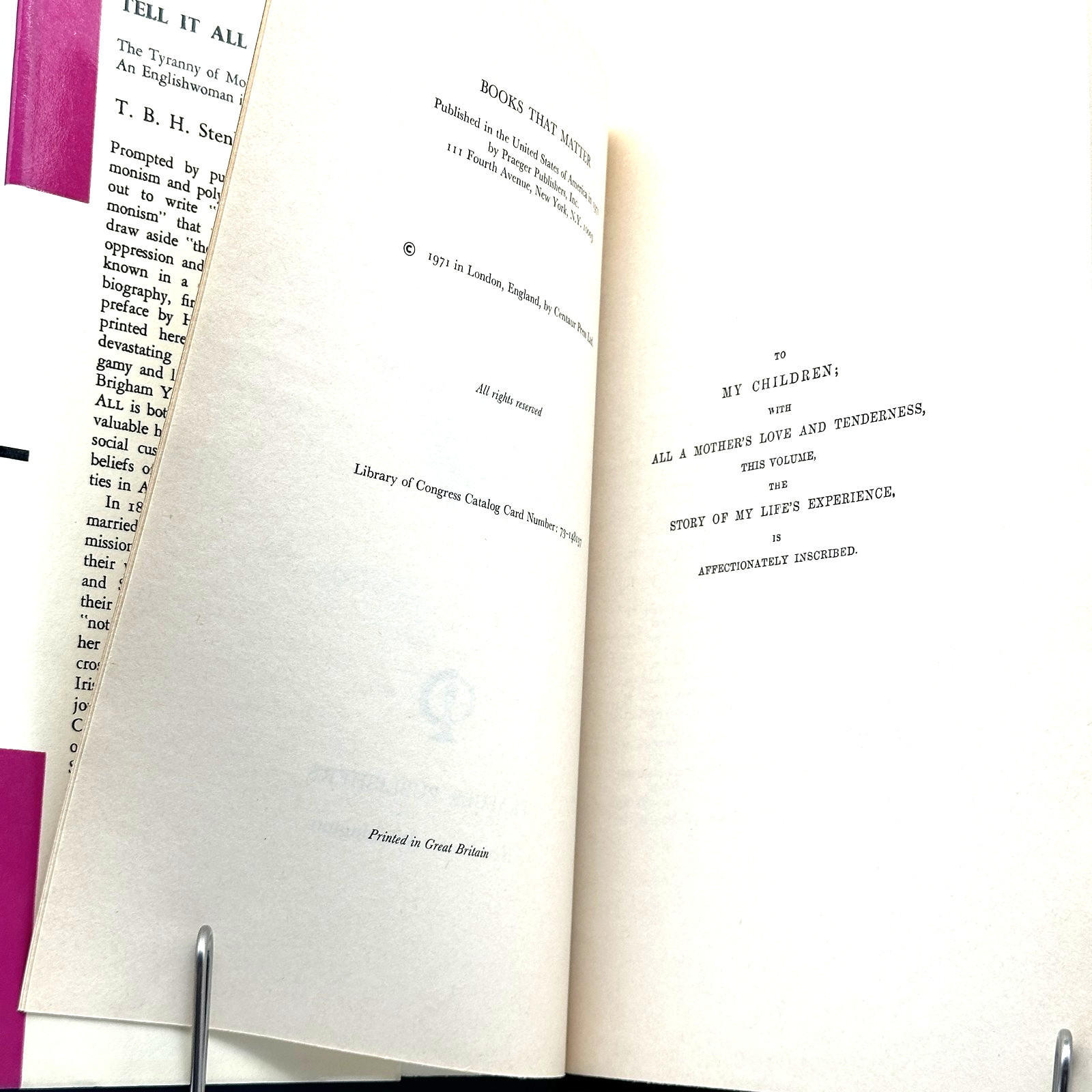 Tell It All Tyranny of Mormonism Mrs. T. B. H. Stenhouse 1971 Praeger Publishers