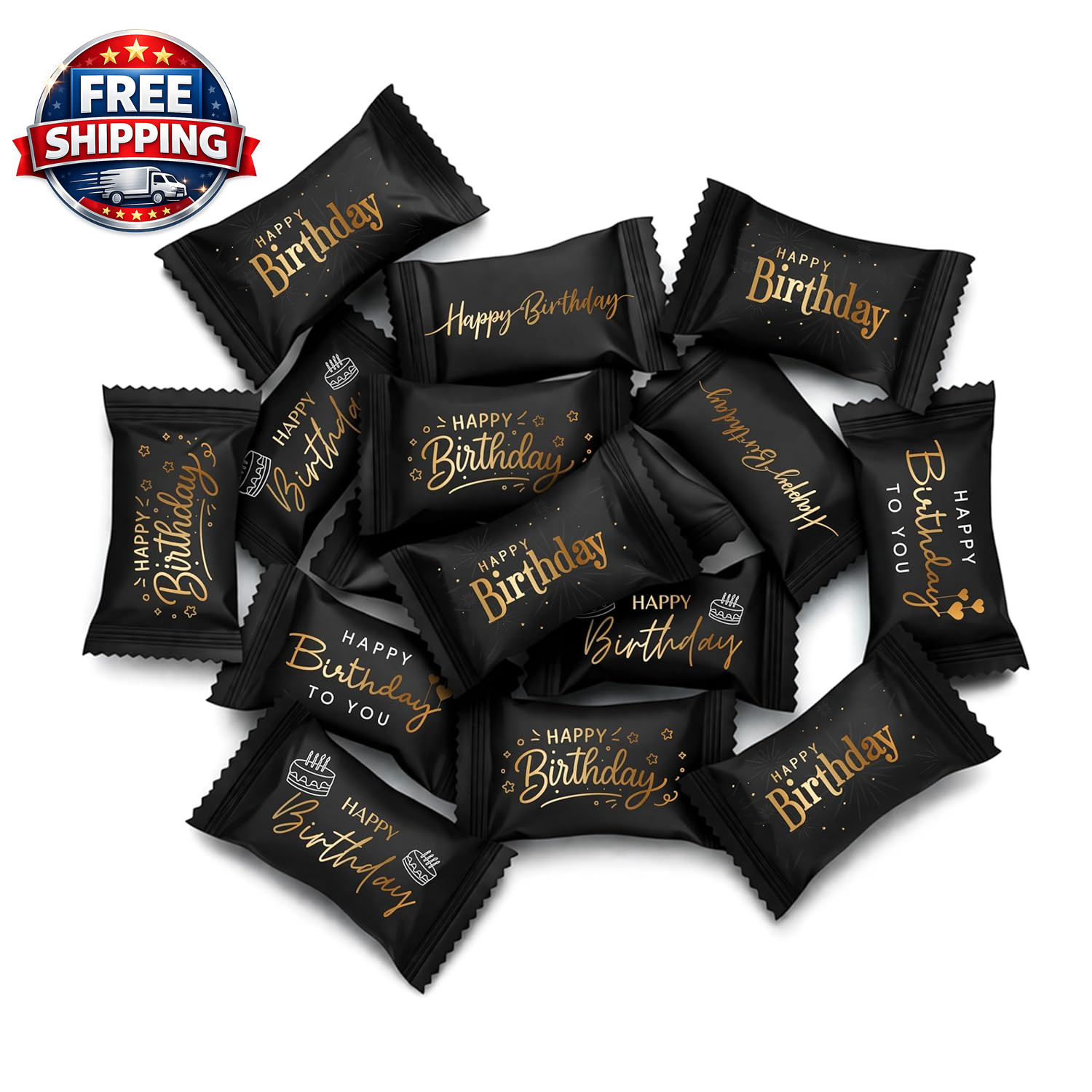 Happy Birthday Buttermints Candy 100 Count 13 Oz. Black and Gold Individually Wr