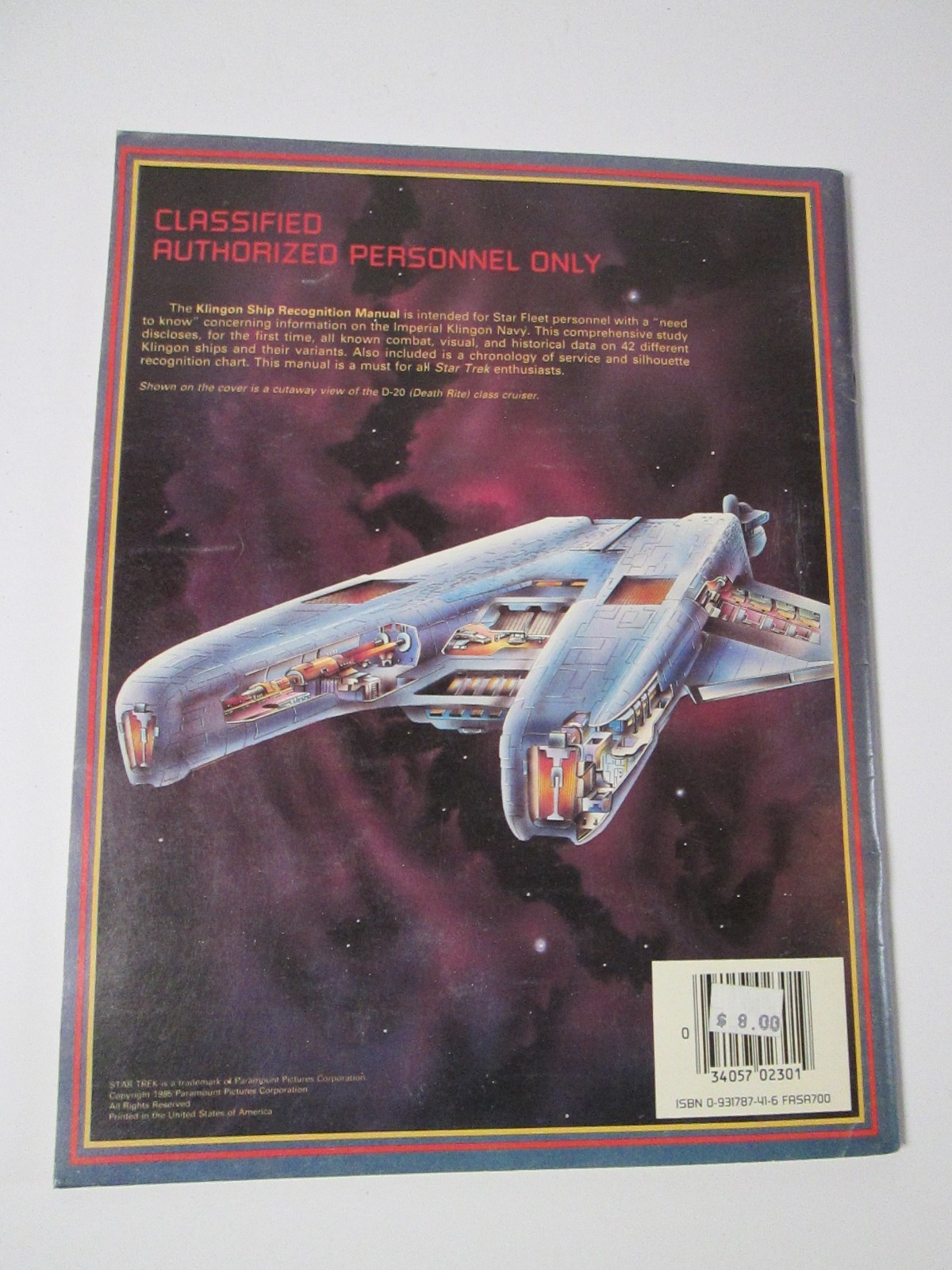 STAR TREK Klingon Ship Recognition Manual 1985 Book Imperial Navy RPG Fleet FASA