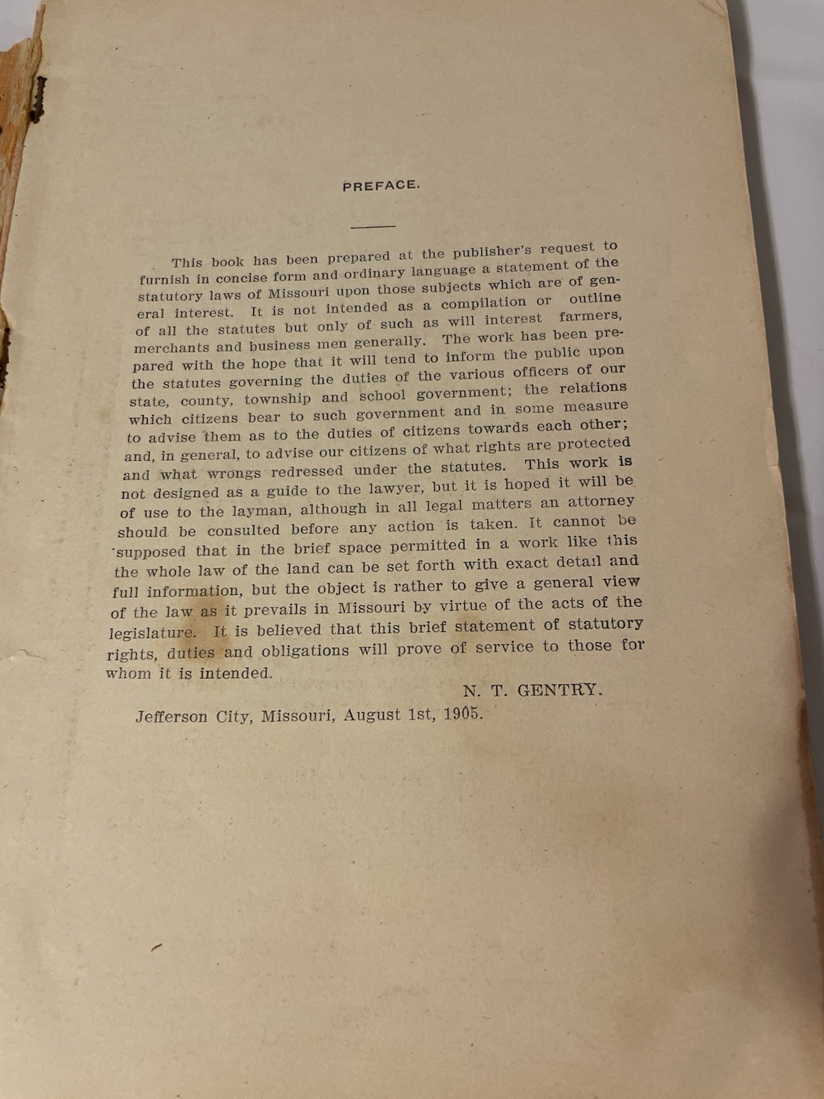 1905 Missouri Laws Made Plain Book N.T. Gentry Legal Reference Antique Vintage