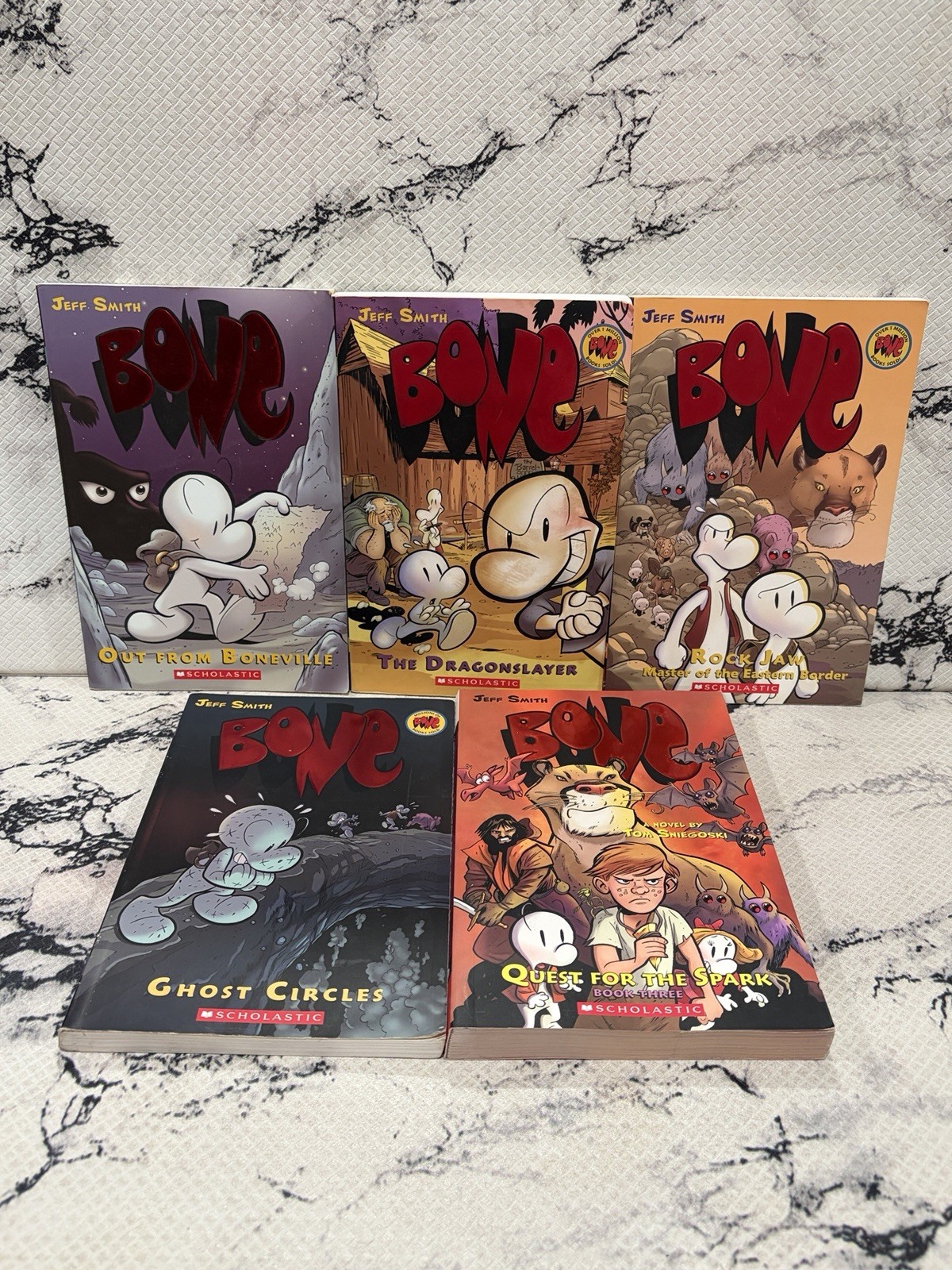 Bone Jeff Smith Lot Of 5 Graphic Novels 1,4,5,7, Quest #3 Scholastic Books