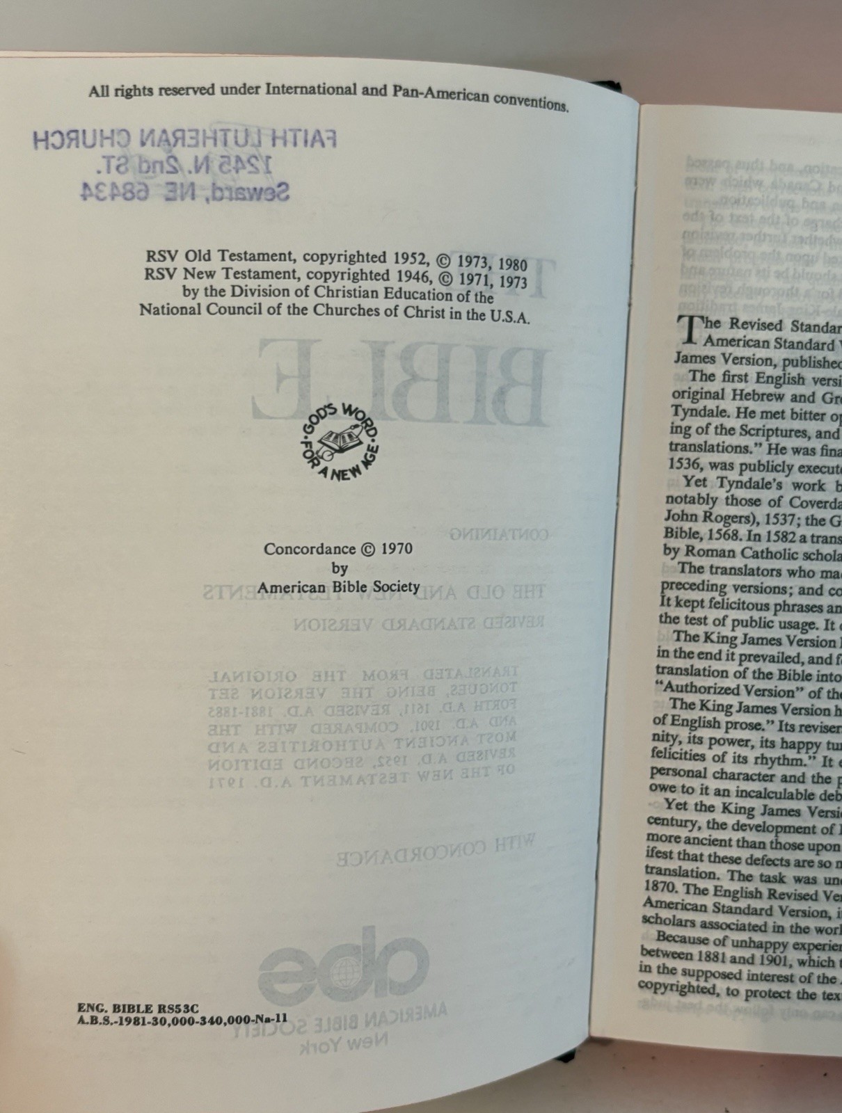 The Bible Concordance 1970 Revised Standard Version American Bible Society HC