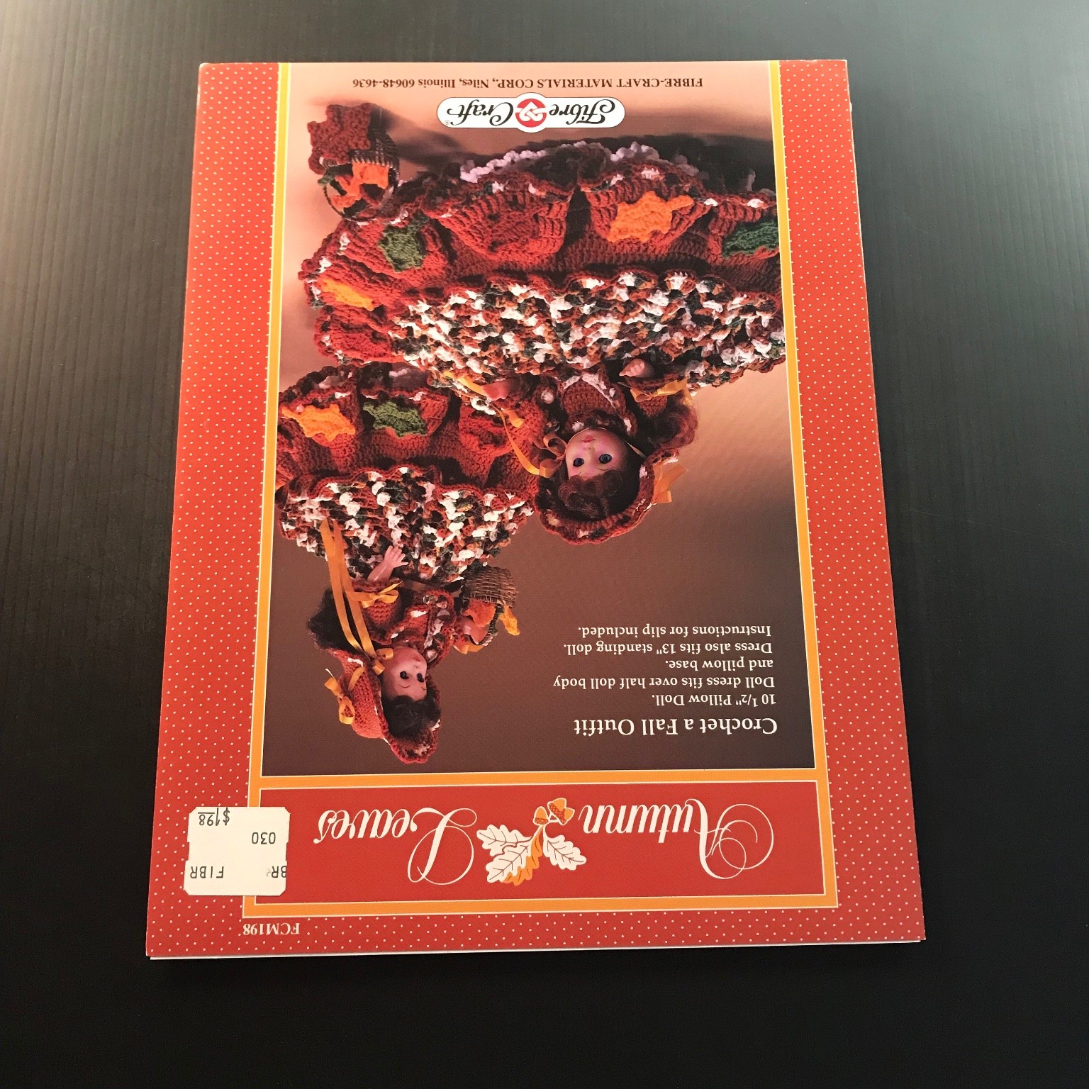 Autumn Leaves Crochet Fall Outfit 10.5″ Pillow Doll Dress Pattern 1989 FCM198