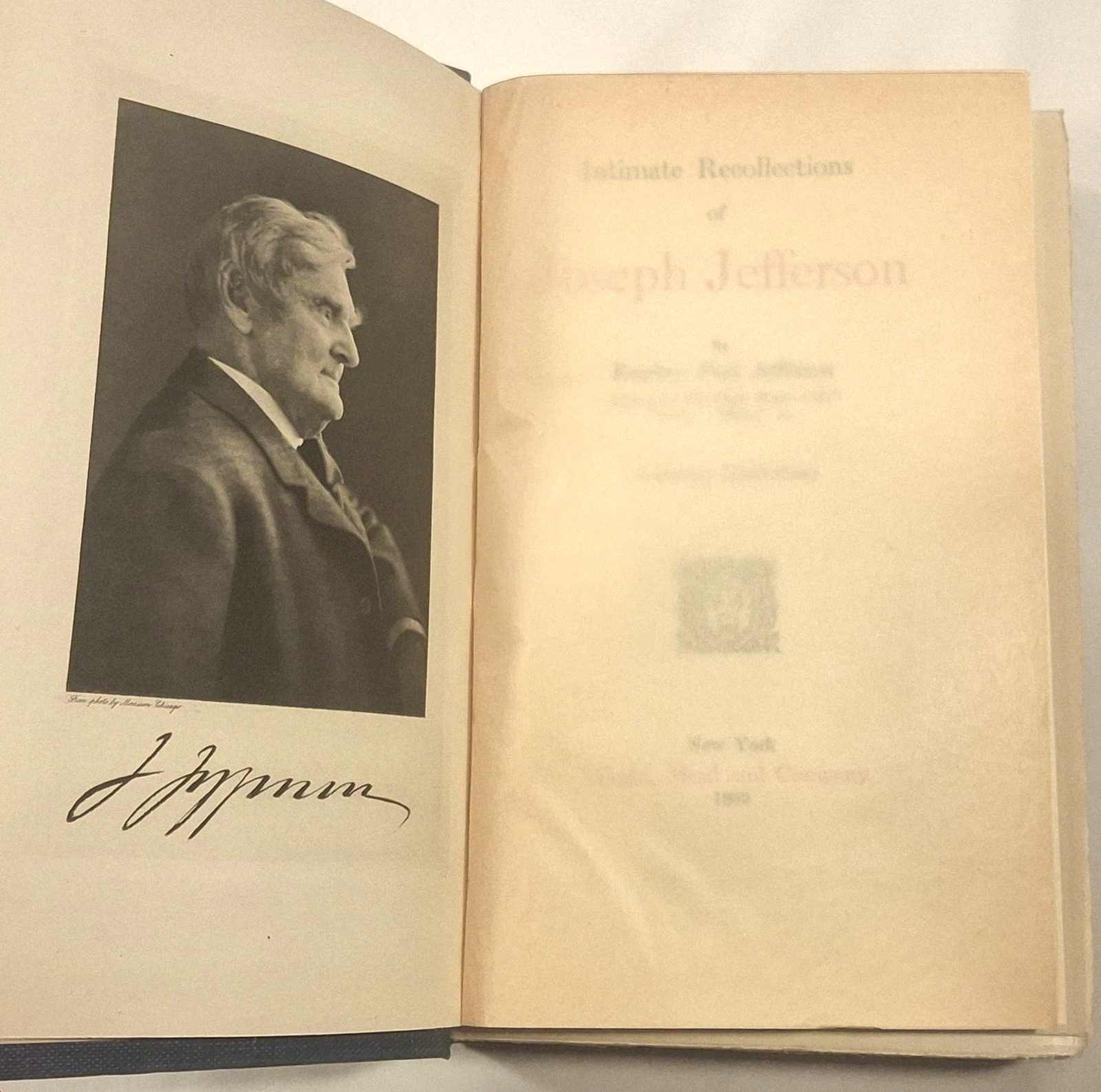 1909 Joseph Jefferson Intimate Recollections Antique Book Uncut Pages Photos