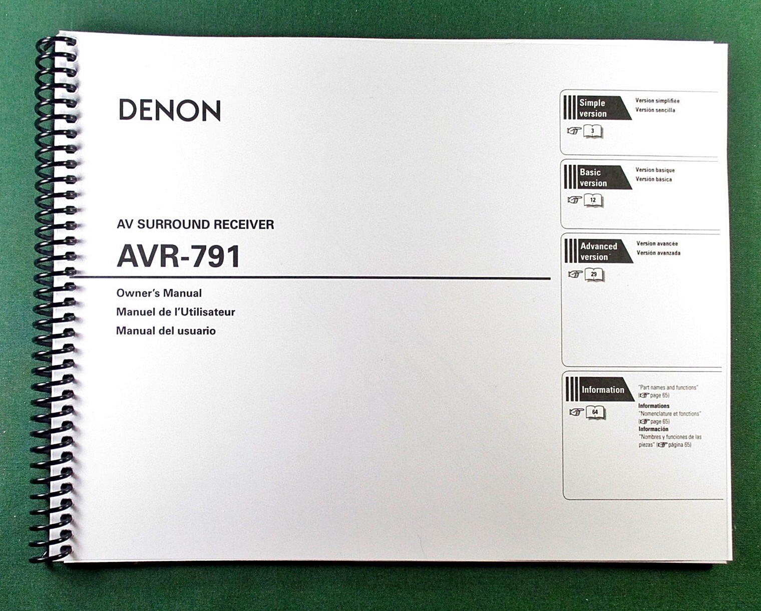 Denon AVR-791 Instruction Manual: 84 Pages & Protective Covers!