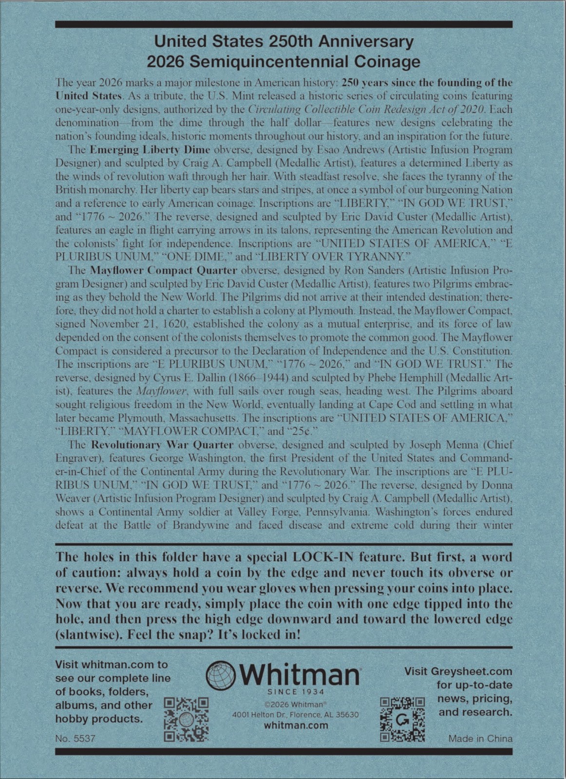 Official Whitman® Coin Folder – United States 250th Anniversary Blue