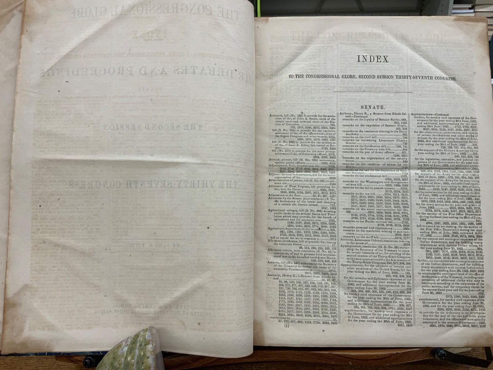 1862 Congressional Globe 37th Congress 2nd Session Morrill Introduction Bill 108
