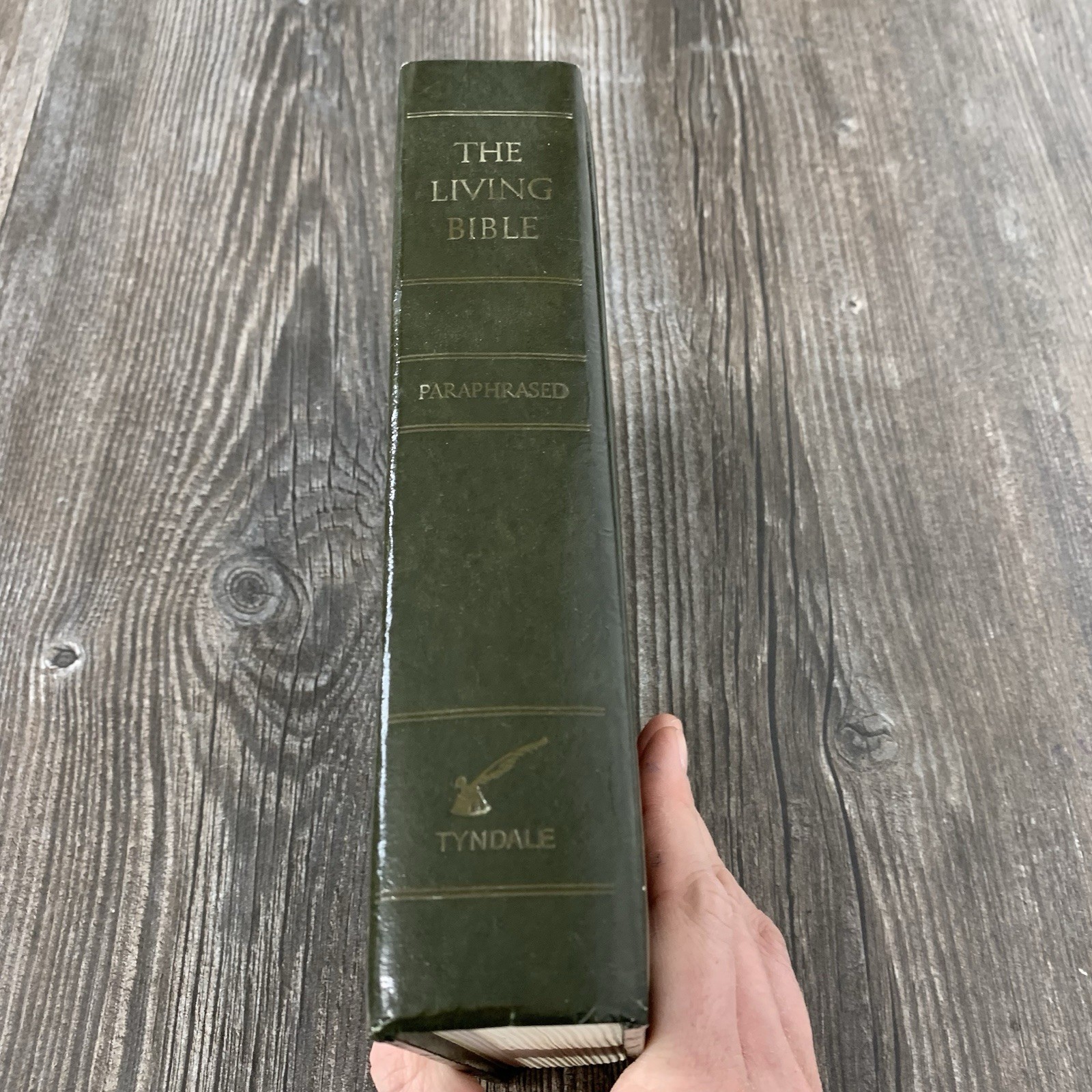 The Living Bible Paraphrased Green Padded Faux Leather 1973 Tyndale Hardcover