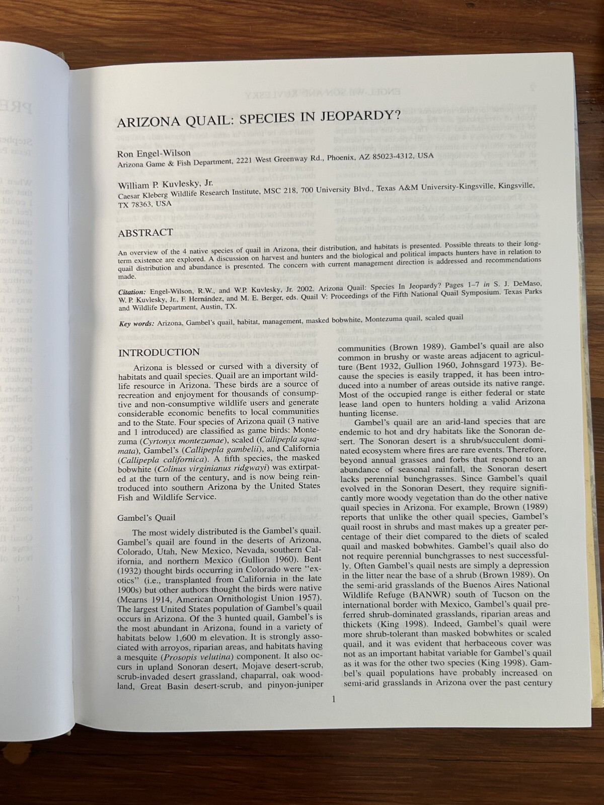 Quail V: Proceedings of the Fifth National Quail Symposium 2002 HC 254 pages