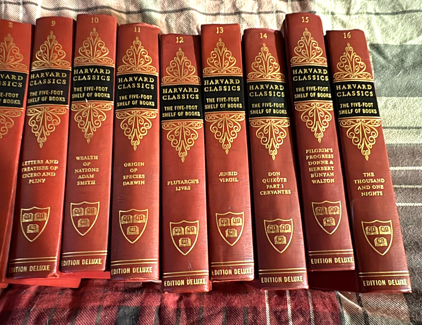 11 volumes of the Harvard Classics 5,6 8-16 red covers gilt 1965 edition VGC